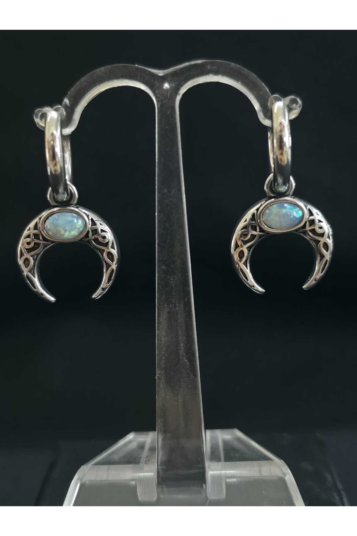 sarıyer silver Viking Tasarımı Otantik Vintage Stil Geleneksel Motifli Doğal Taşlı İşlemeli Çelik Halka Küpe