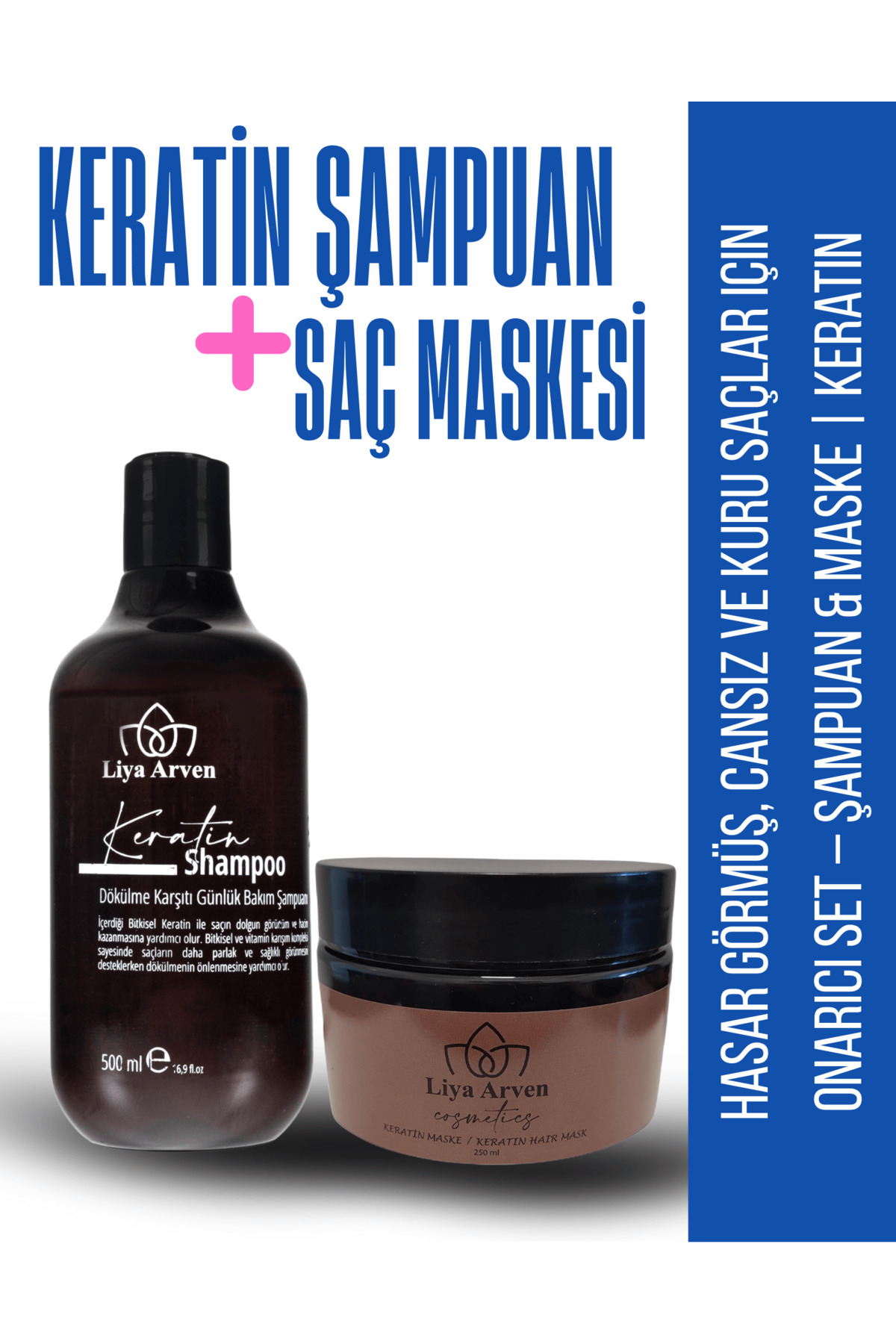 Liya Arven Keratin Saç Güçlendirici Şampuan + Saç Maskesi Seti 500 ml + 50 ml Paraben İçermez — K256