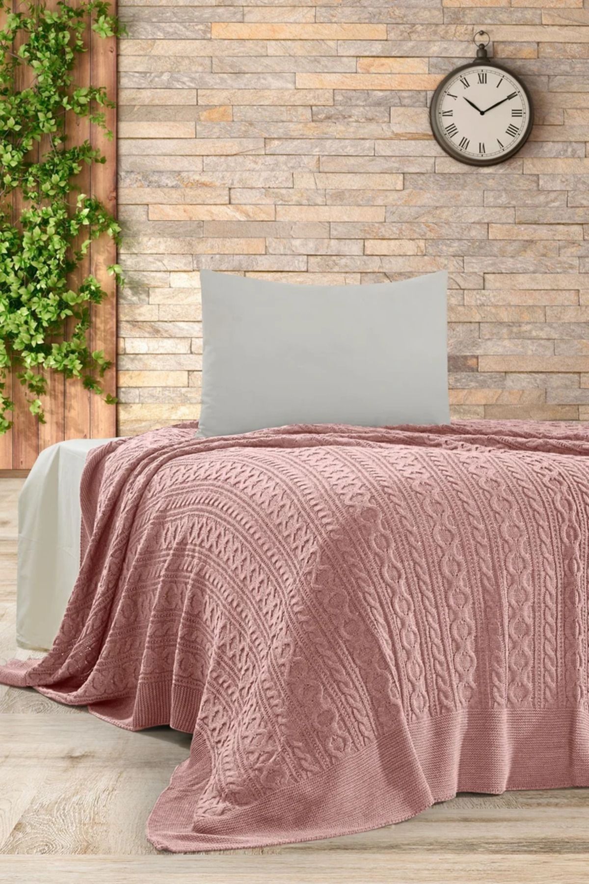 DOUX HOME Mery Triko Yatak Örtüsü Tek Kişilik 180 X 230 Cm Pudra