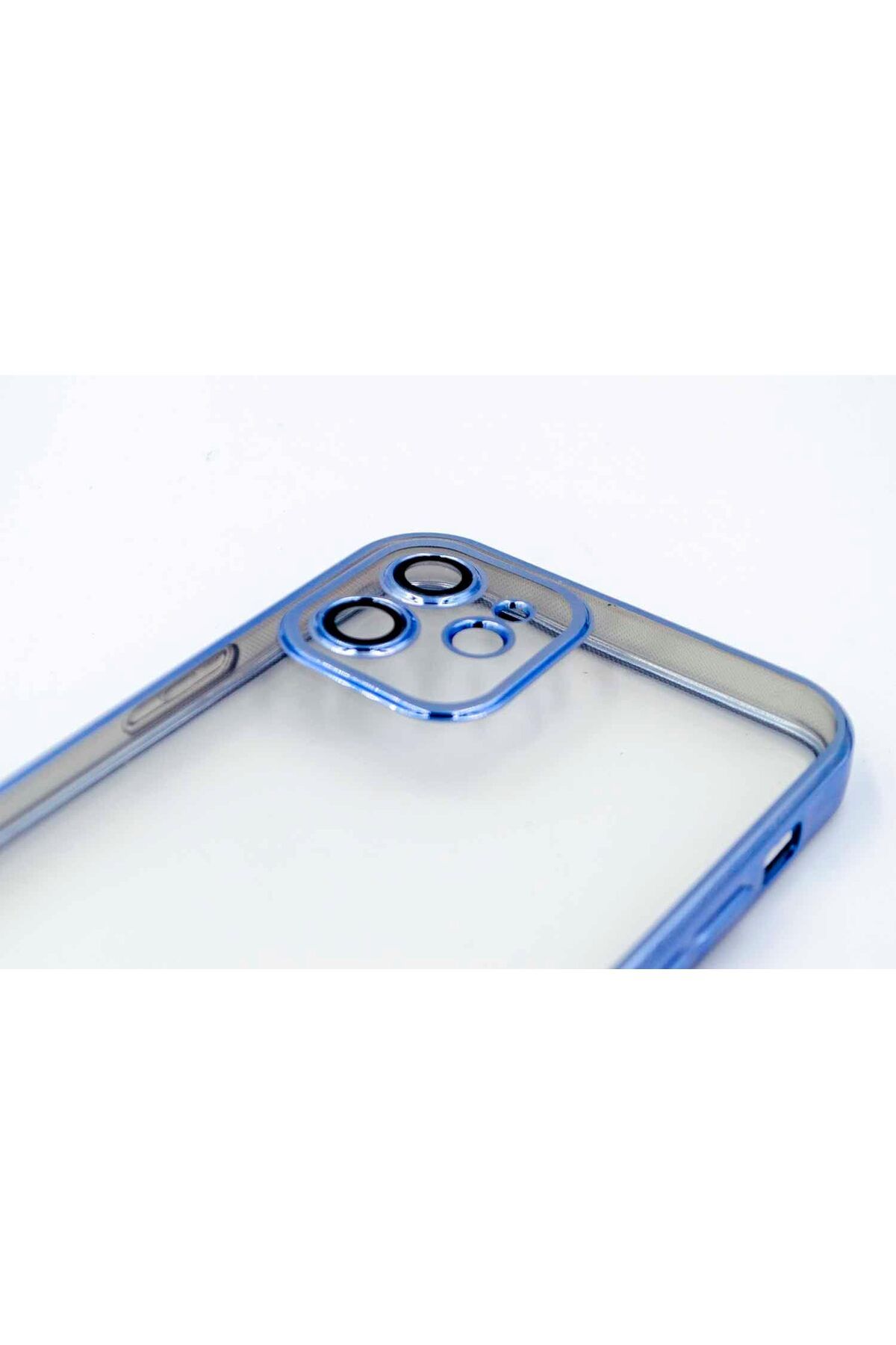 Mu Art Ahşap Mrt iPhone 12 uyumlu Kenarları Renkli Lazer Kamera Lens Korumalı Lüks Silikon Kılıf (Sierra Blu