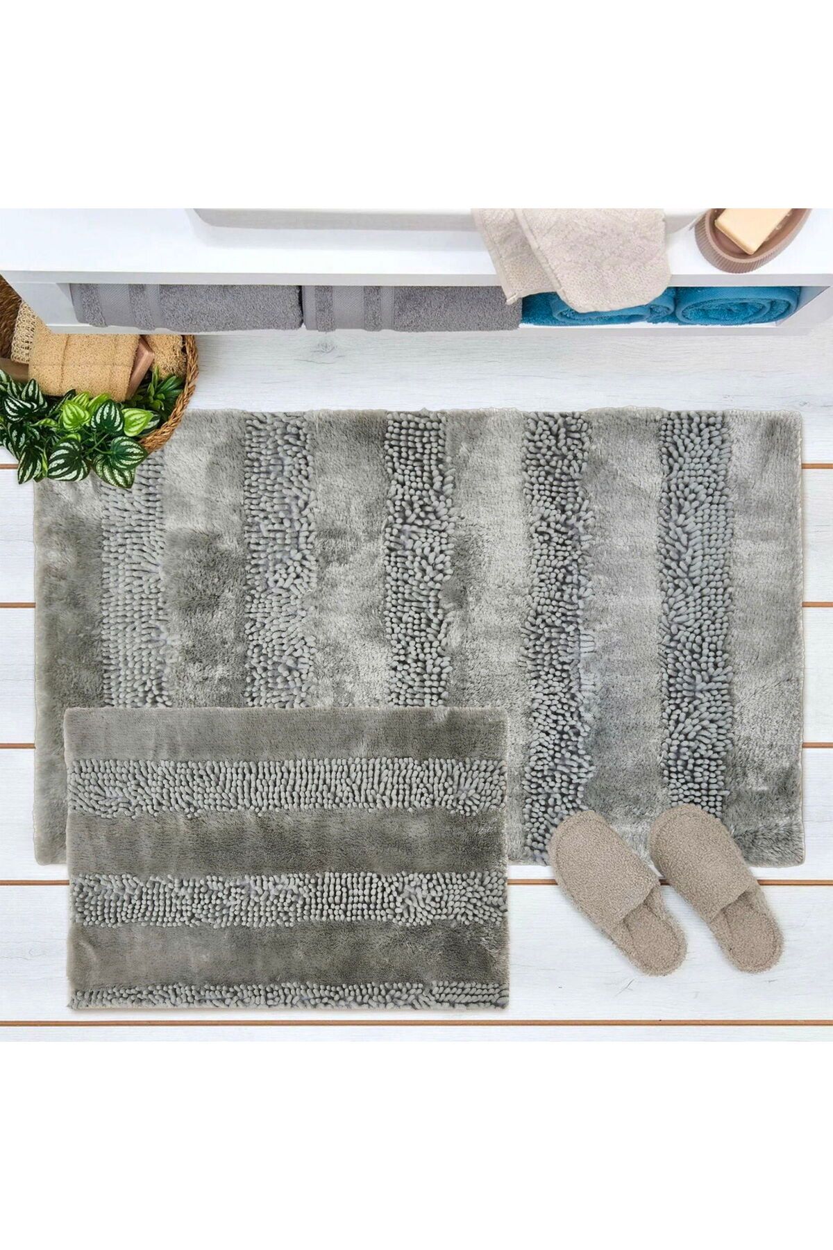 MATMEL Line 2'li Banyo Paspası - Gri - 60x90 cm + 45x60 cm