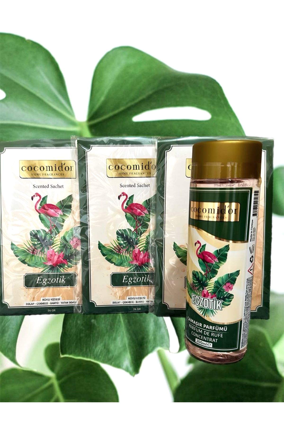 Cocomidor Egzotik Kokulu Set – 3 Adet Dolap Kokusu + 200 ml Çamaşır Parfümü
