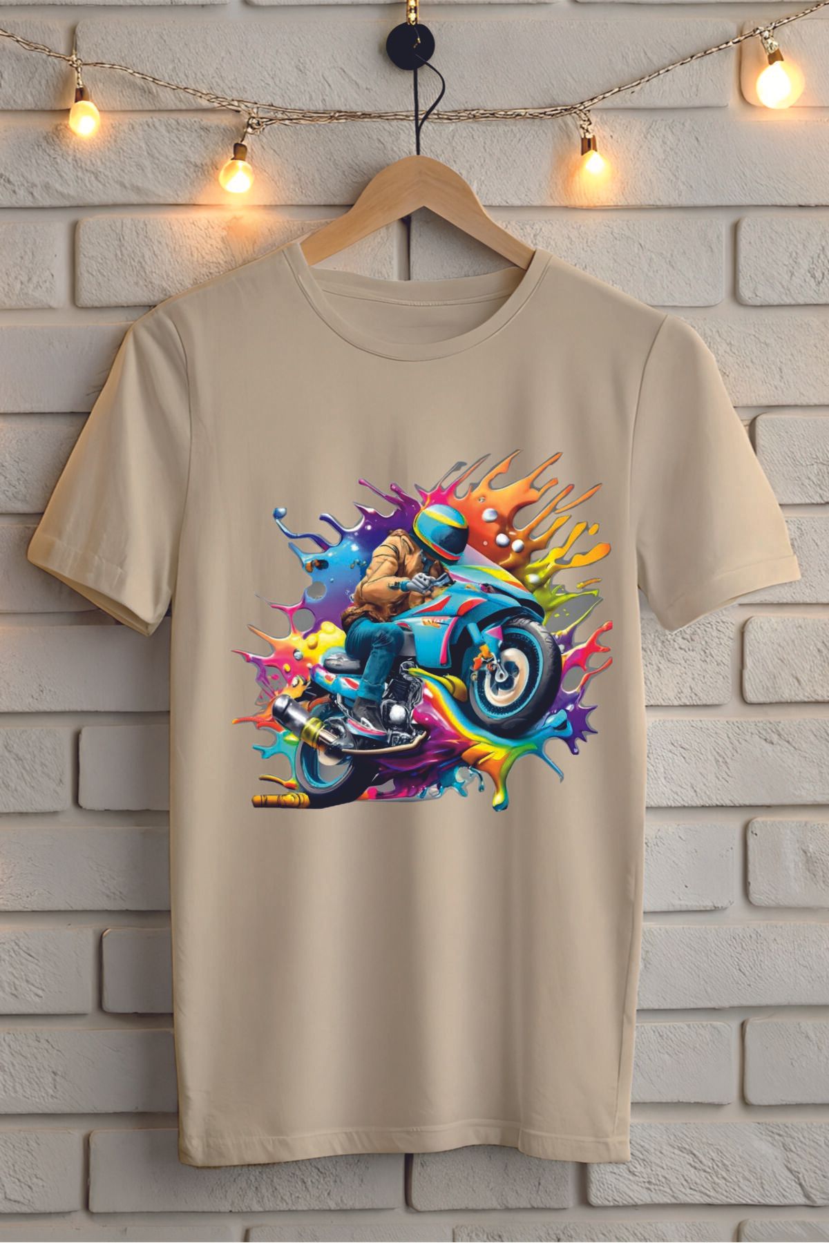 ModaSphere Renkli Motor Baskılı Unisex Oversize Tişört