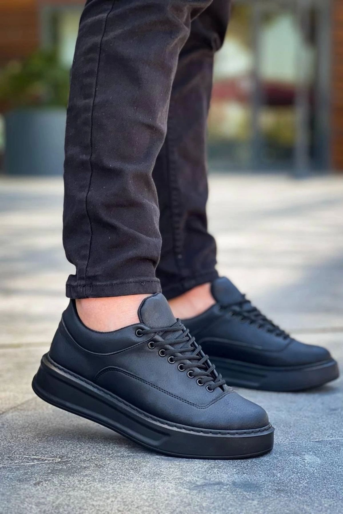 OurStyles KB-005 Kuback Siyah Cilt Siyah Taban Bağcıklı Günlük Erkek Ayakkabı