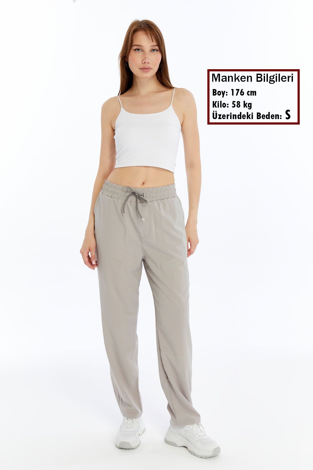 KRAVEN Kadın Gri Yazlık Oversize Düz Paça Paraşüt Kumaş Eşofman Bol Relaxed Pantolon