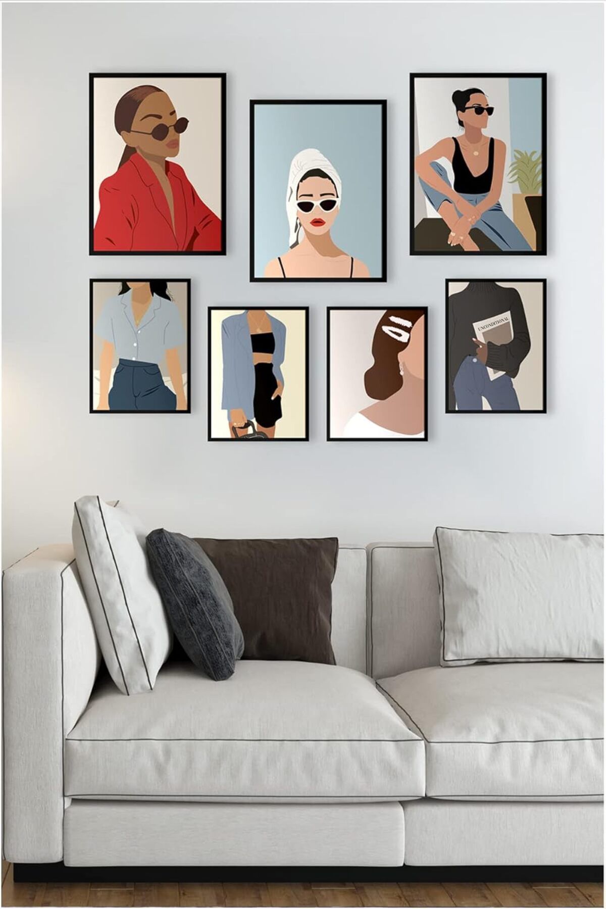 STOREMAX ELZ Cerceve Çerçevesiz Çerçeve Görünümlü 7 Parça Mdf Tablo Seti Çoklu Baskı Seti Mdf Bask