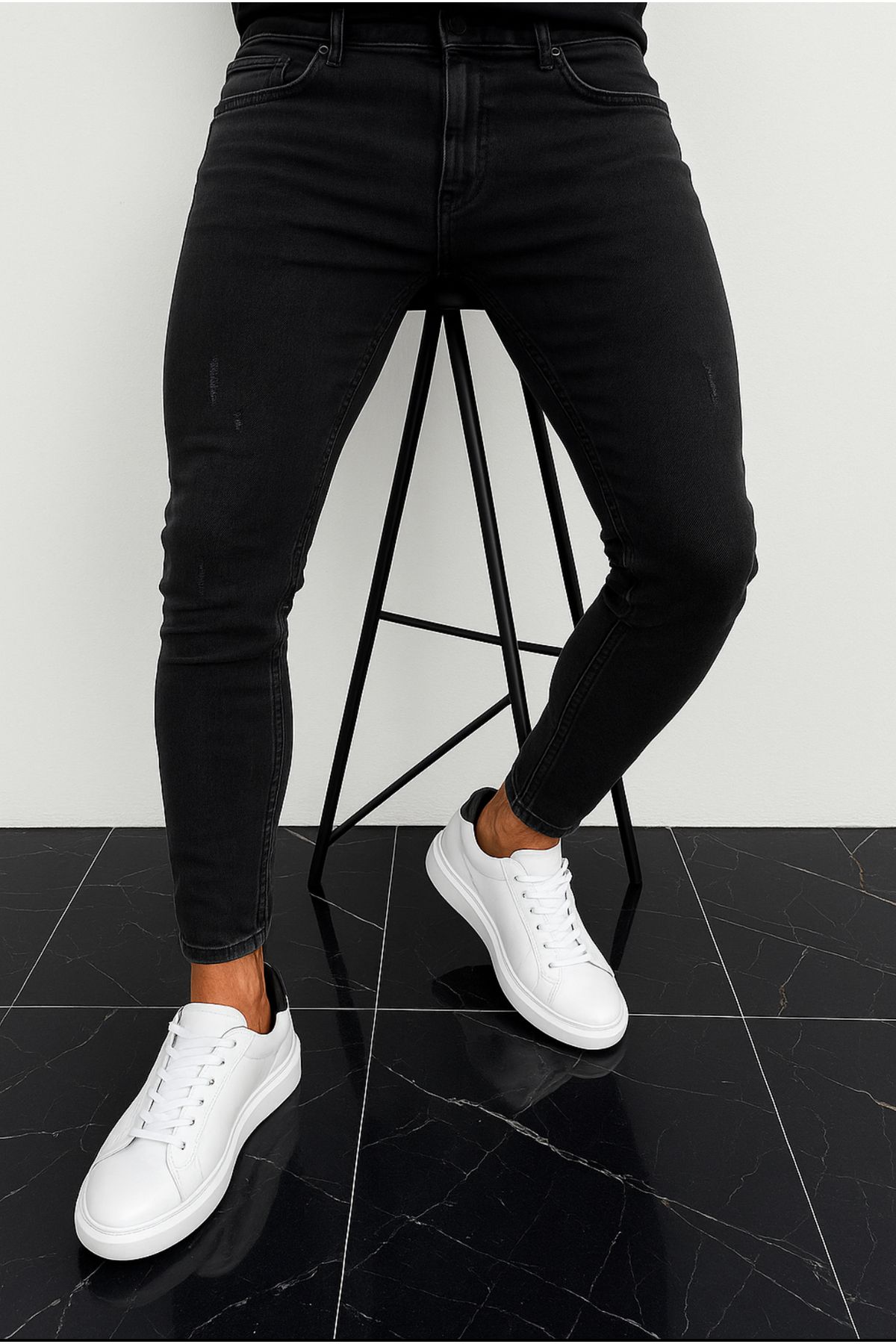 moda biz Erkek Siyah Slim Fit Tırnaklı Kot Jean Pantolon