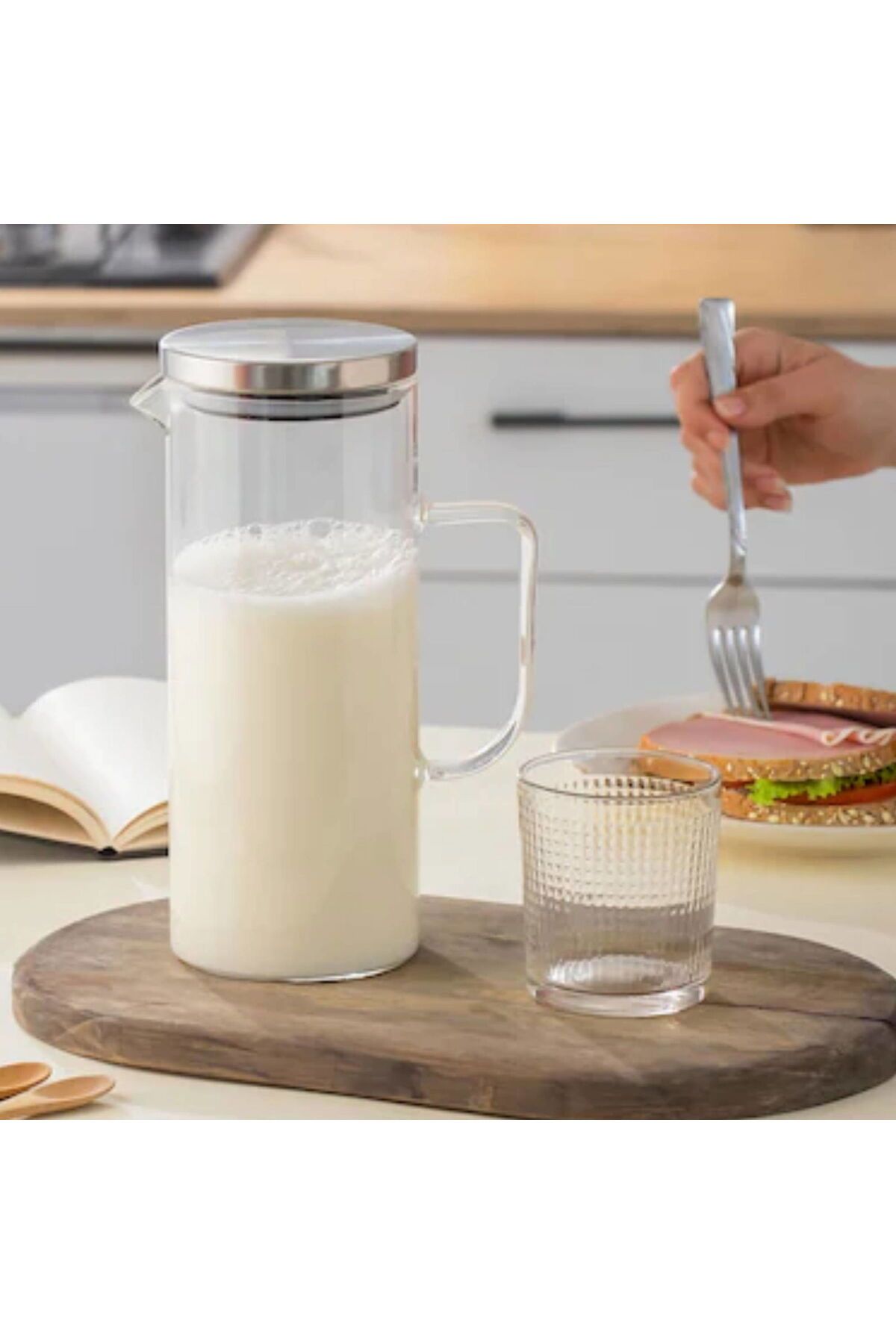 ASPARTAM Metal Kapaklı Cam Sürahi - Şeffaf - 1500 ml
