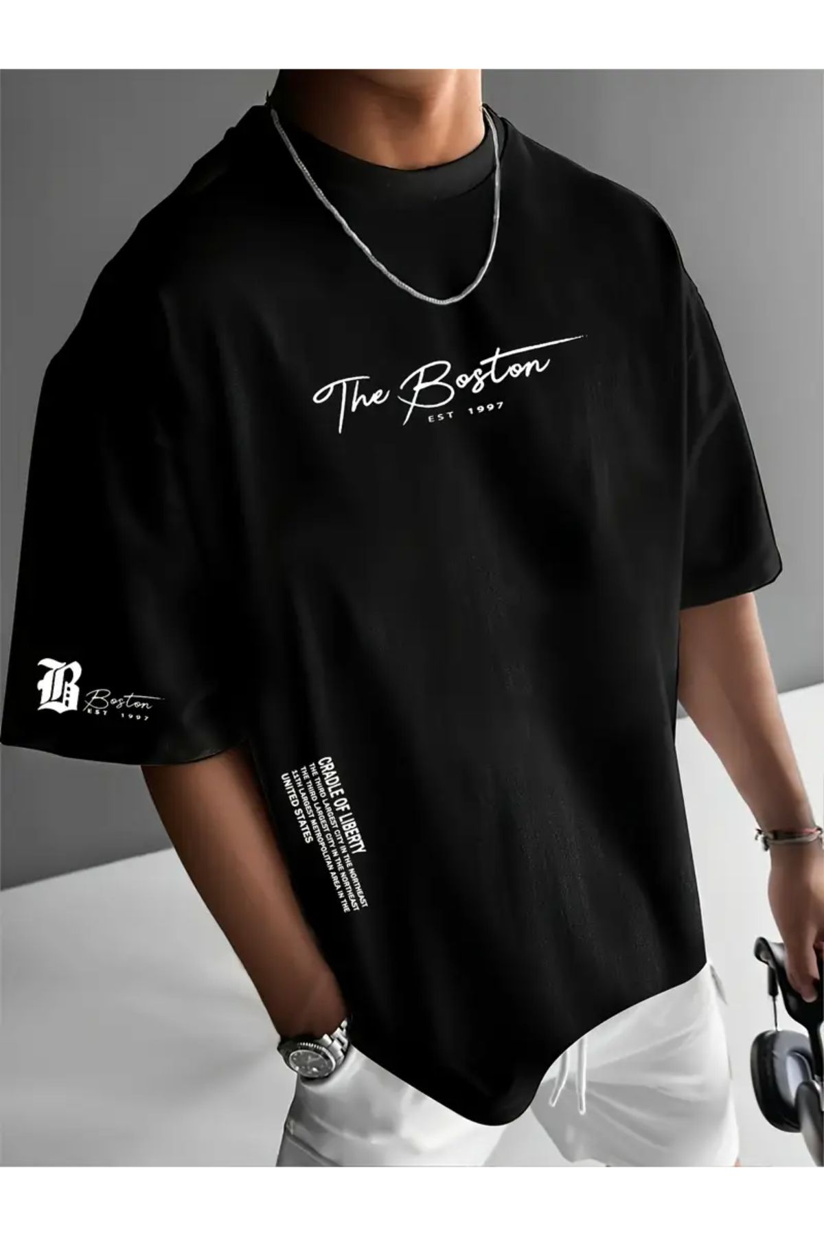 Machetta Boston Baskılı Büyük Beden Oversize %100 Pamuk T-shirt