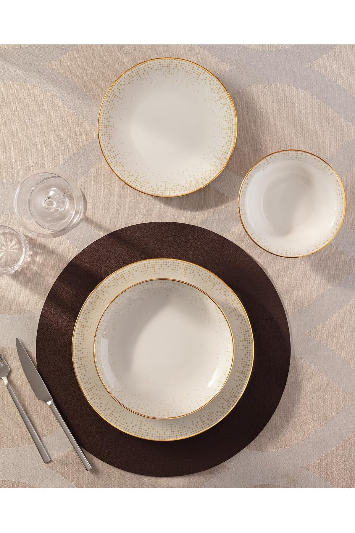 Mu Art Ahşap Mrt COCO Vıal Altın Yaldızlı 6 Kişilik 24 Parça Yemek Takımı - Gold/Platin Art 871301
