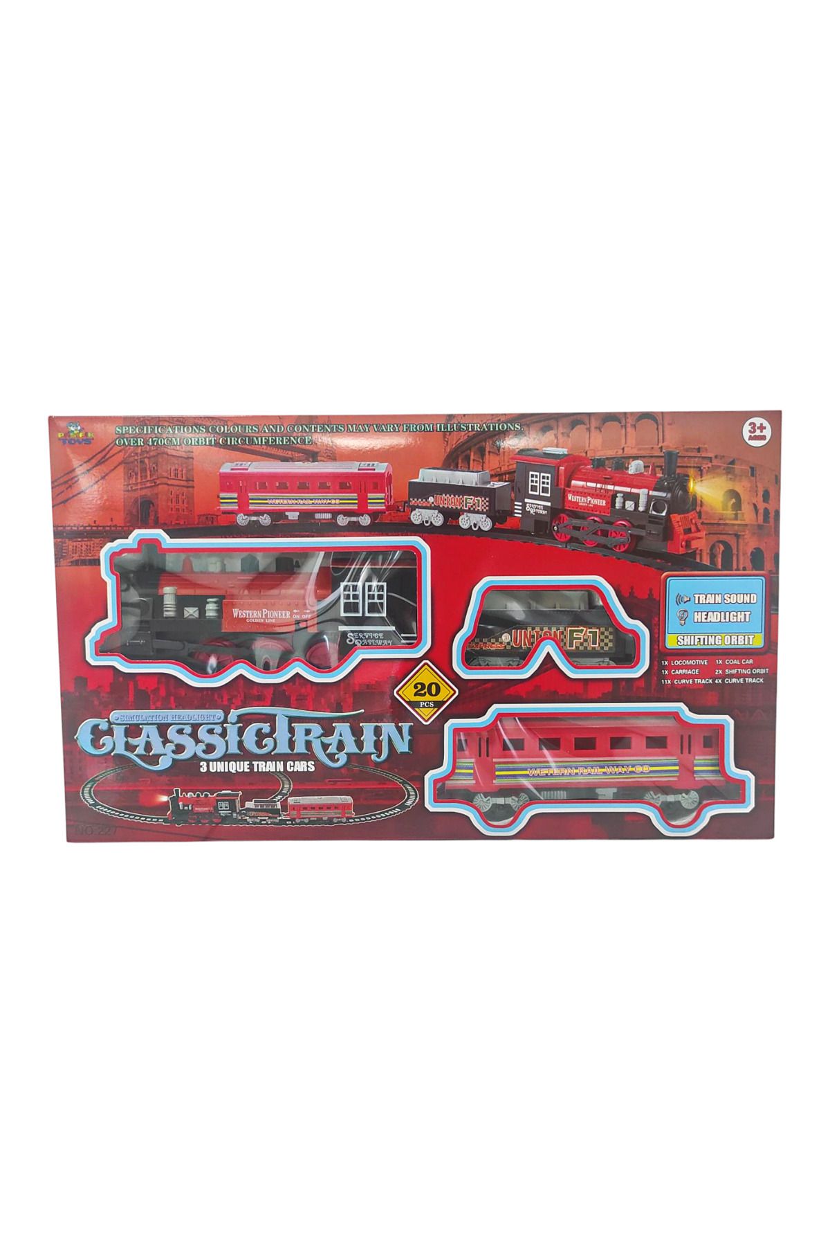 Brother Toys 20 Parça Pilli Sesli Işıklı Yön Değiştirebilen Oyuncak Klasik Tren Lokomotif Seti