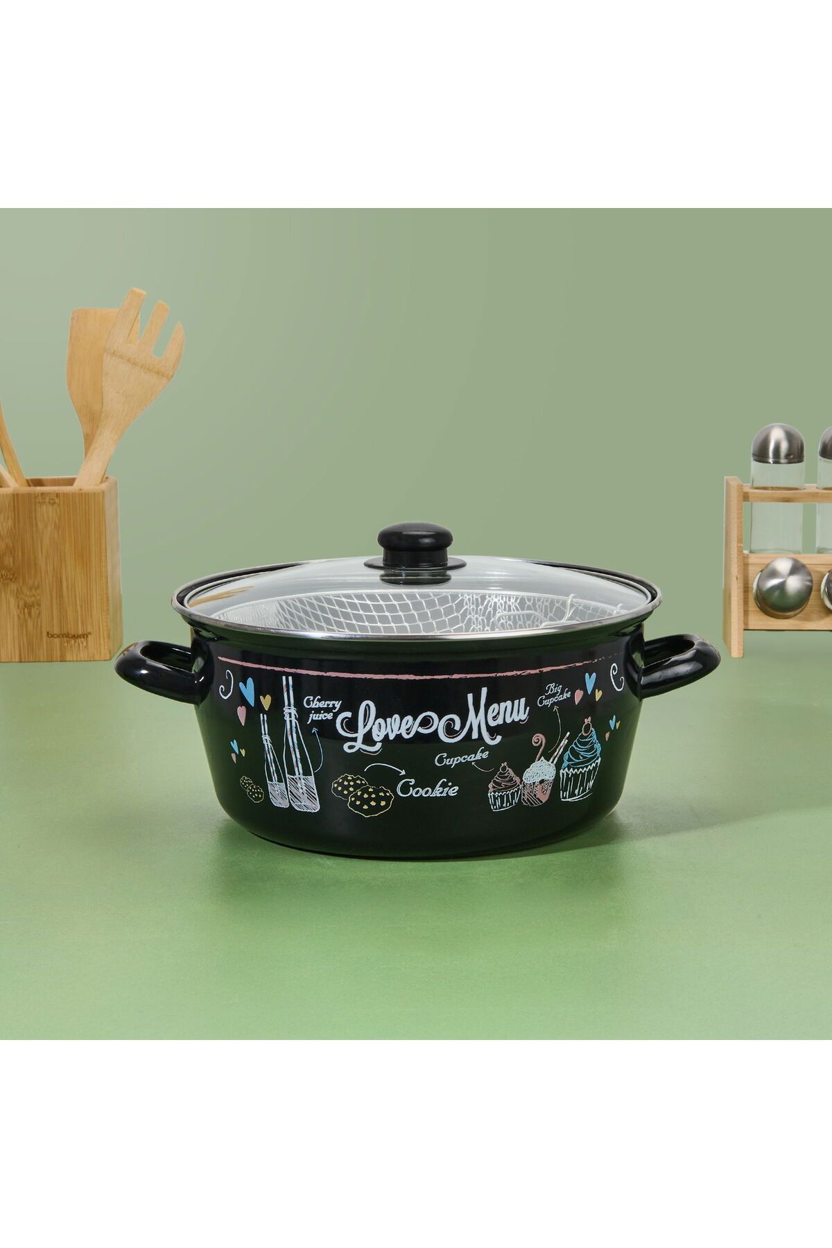 ASPARTAM Love Menu Emaye Kızartma Tenceresi - Siyah - 28 cm