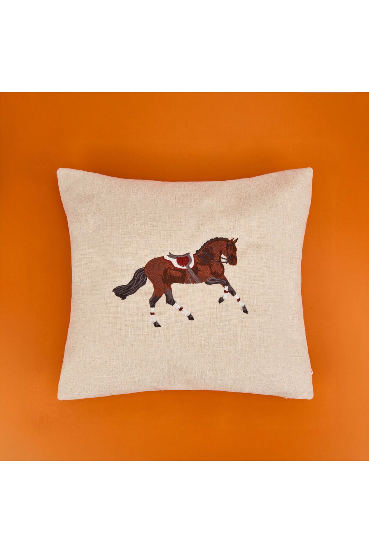 ASPARTAM Horse Desenli Kırlent - Ekru - 43x43 cm