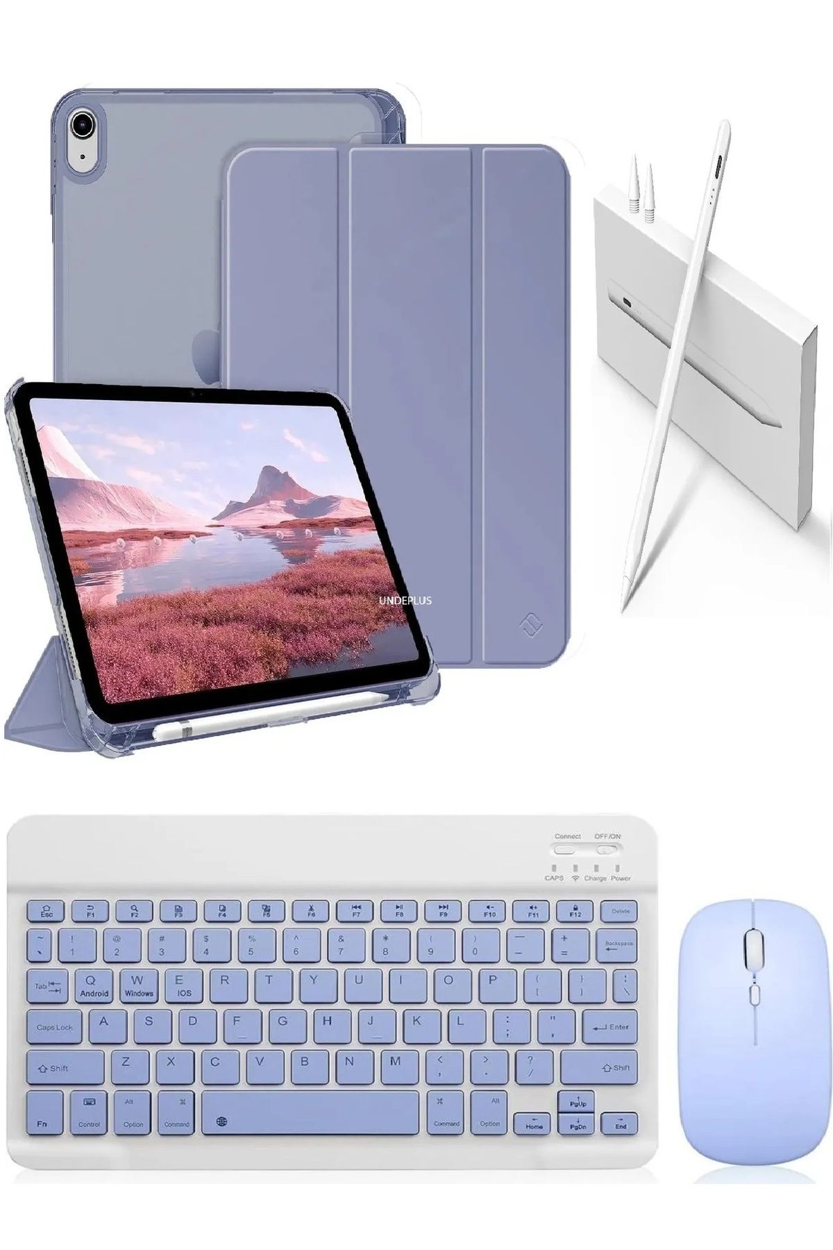 Covpor İpad Air 11inç M2/m3 Air 4/5.nesil 10.9 Uyumlu Flip Kılıf Lavanta+Bluetoothlu Klavye Mouse+Kalem