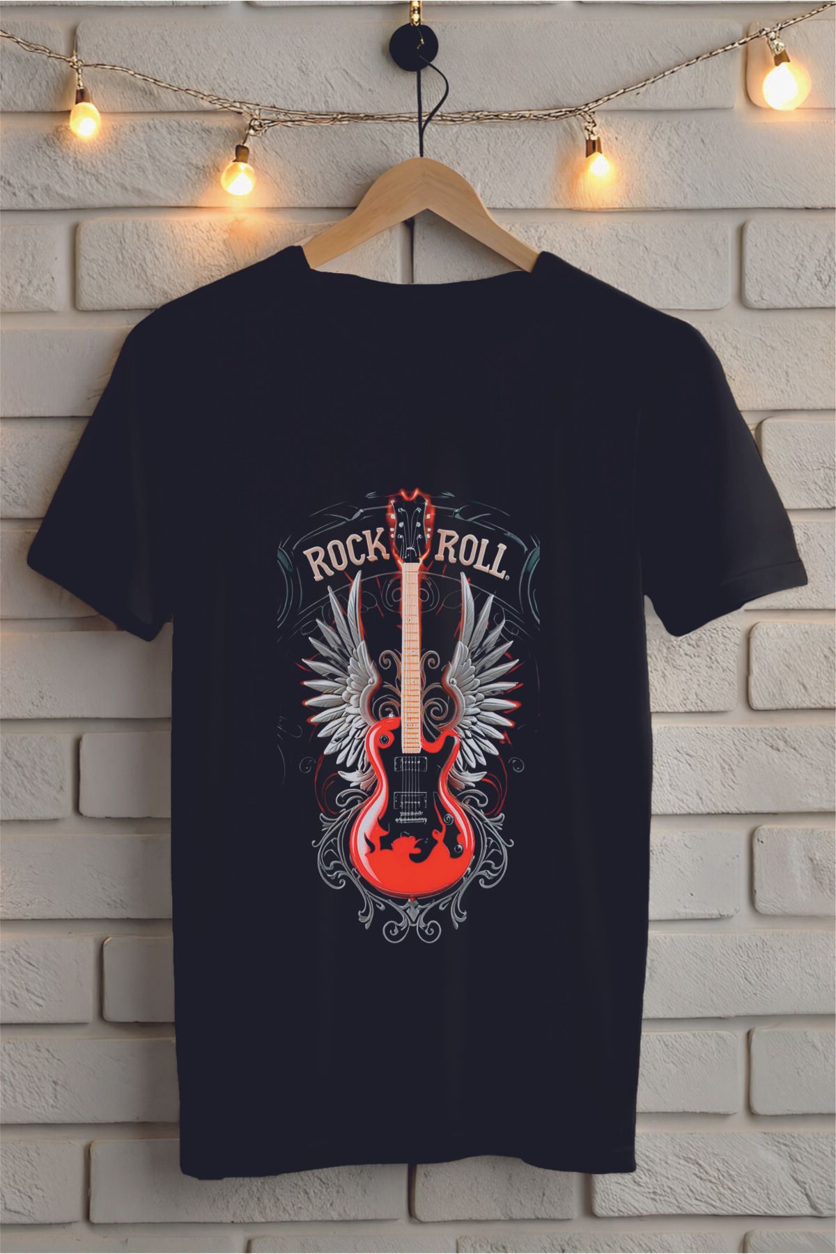 ModaSphere Gitar Baskılı Bisiklet Yaka Unisex Tişört