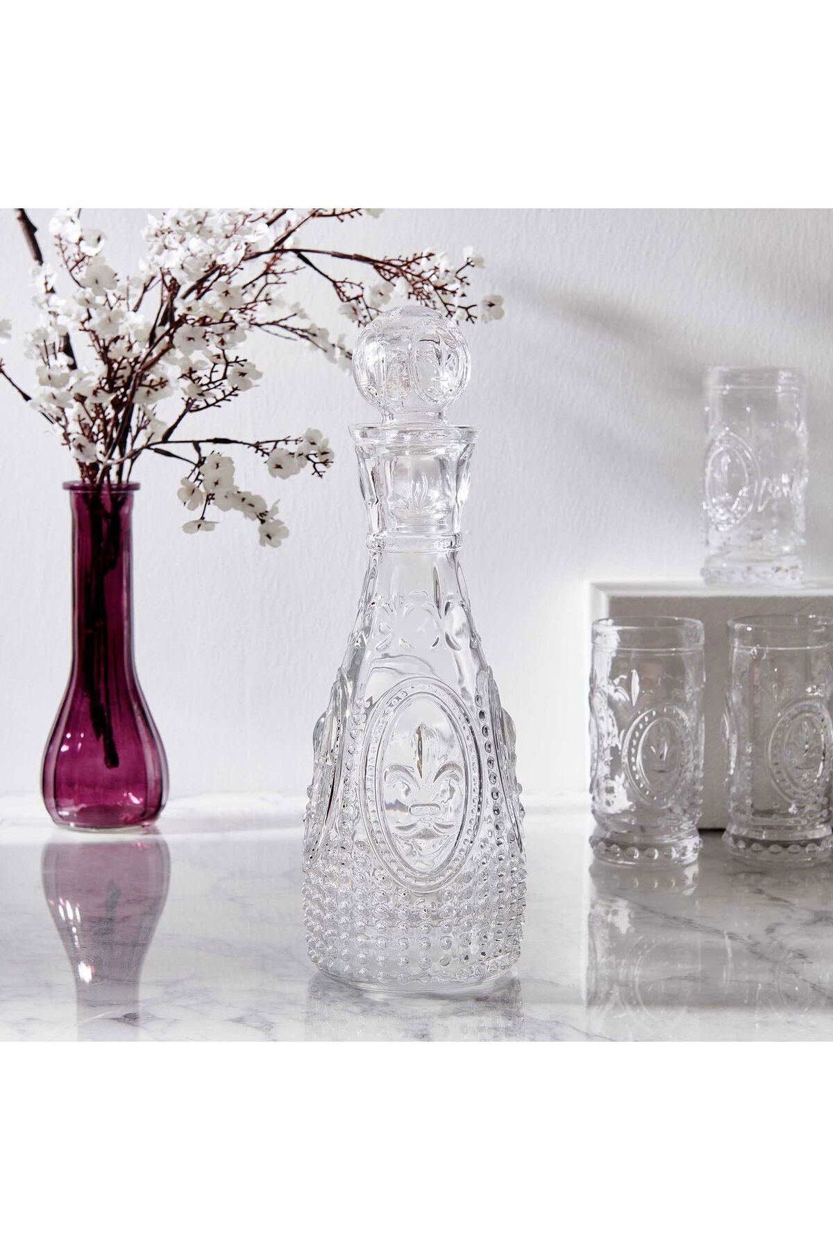 MATMEL Glass Fleur De Lis Kapaklı Karaf - 14x33 cm