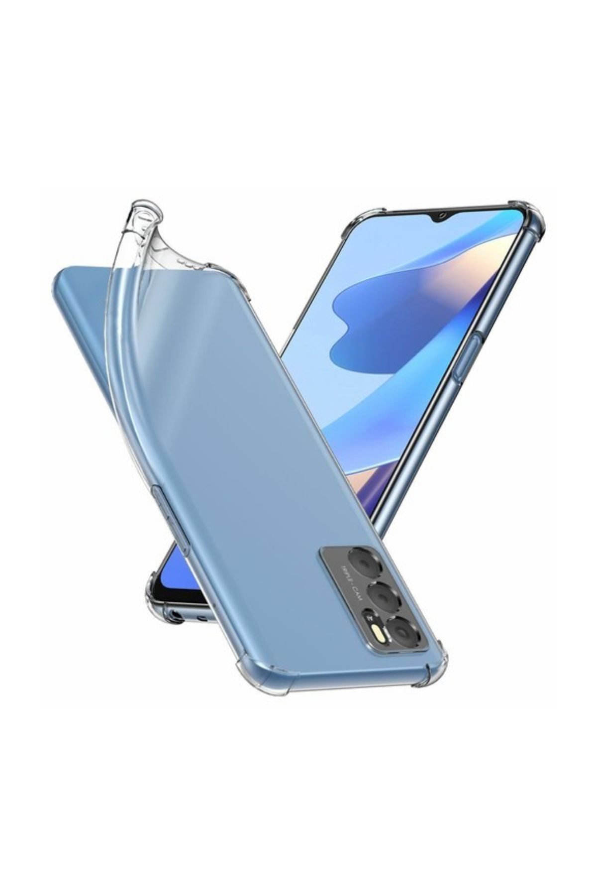 CaseArt Oppo A16 ile uyumlu Kapak Kamera Korumalı Airbag Köşe Korumalı Silikon Şeffaf Kılıf