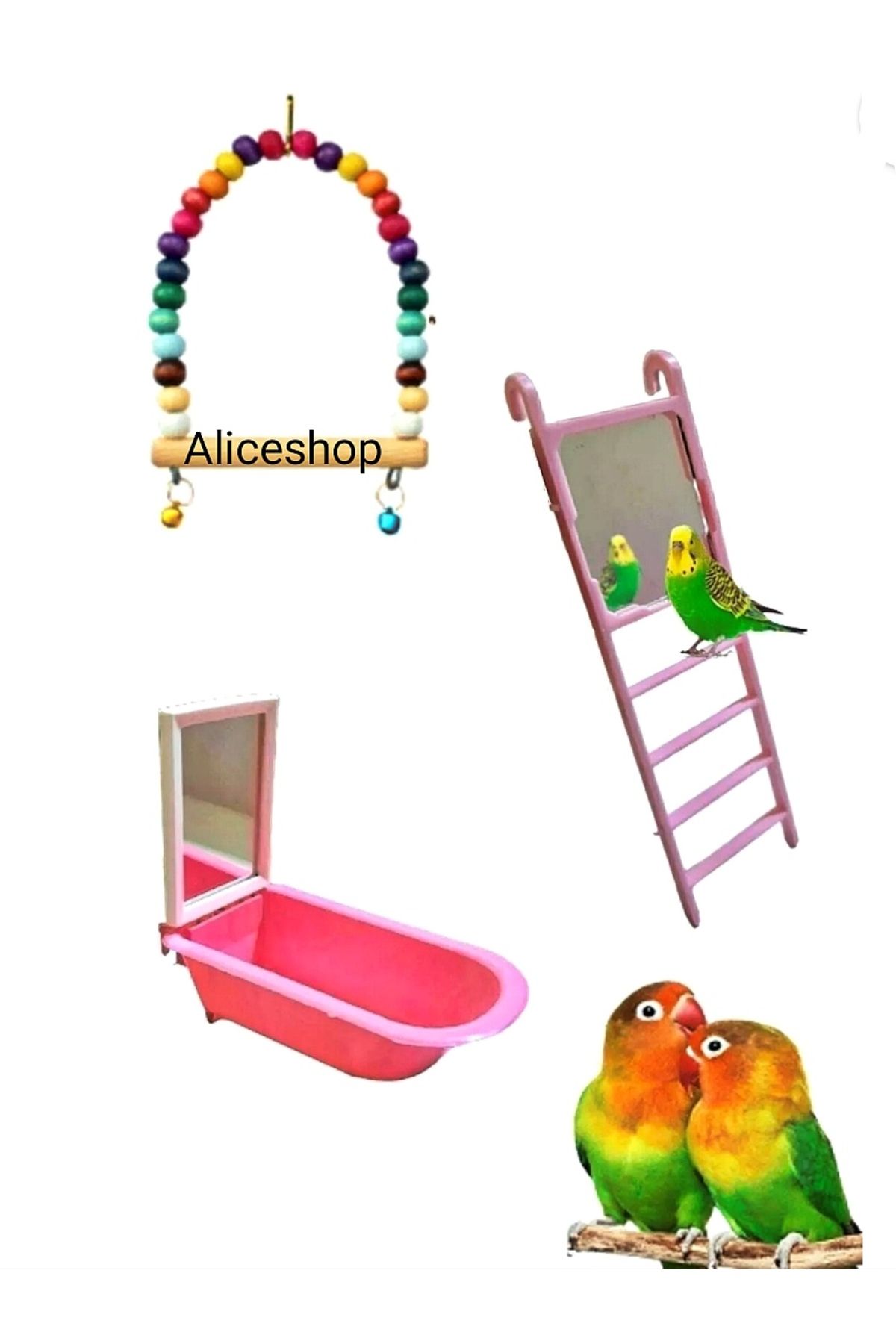 aliceshop Cennet Papağanı Ve Boyutlarındaki Kuşlar İçin 3lü Oyuncak Seti