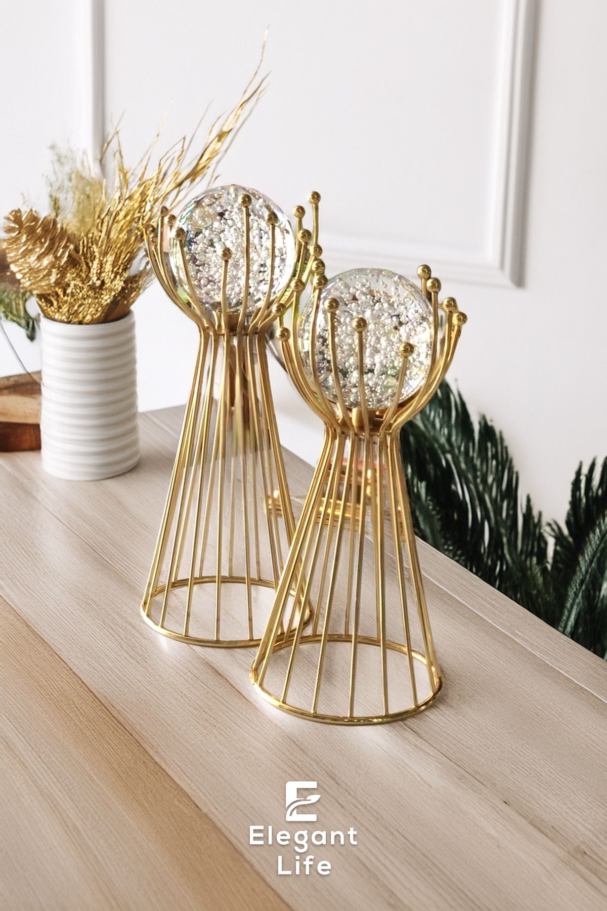 ELEGANT LIFE 2'li Dekoratif Metal Cam Küre Obje - Modern Şık Tasarım - Kabarcıklı Küre