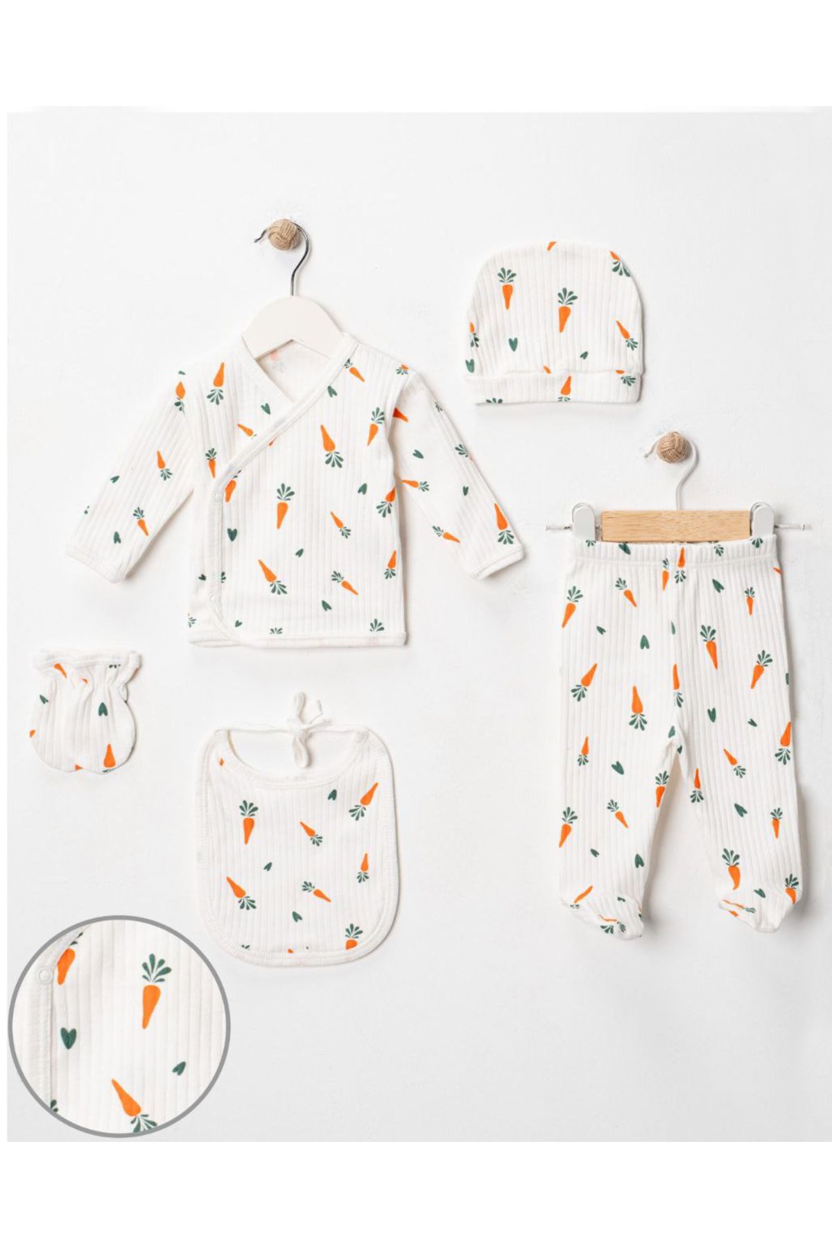 Lunara Carrot Bloom Havuç Temalı Bebek Seti Yenidoğan (5 Parça)