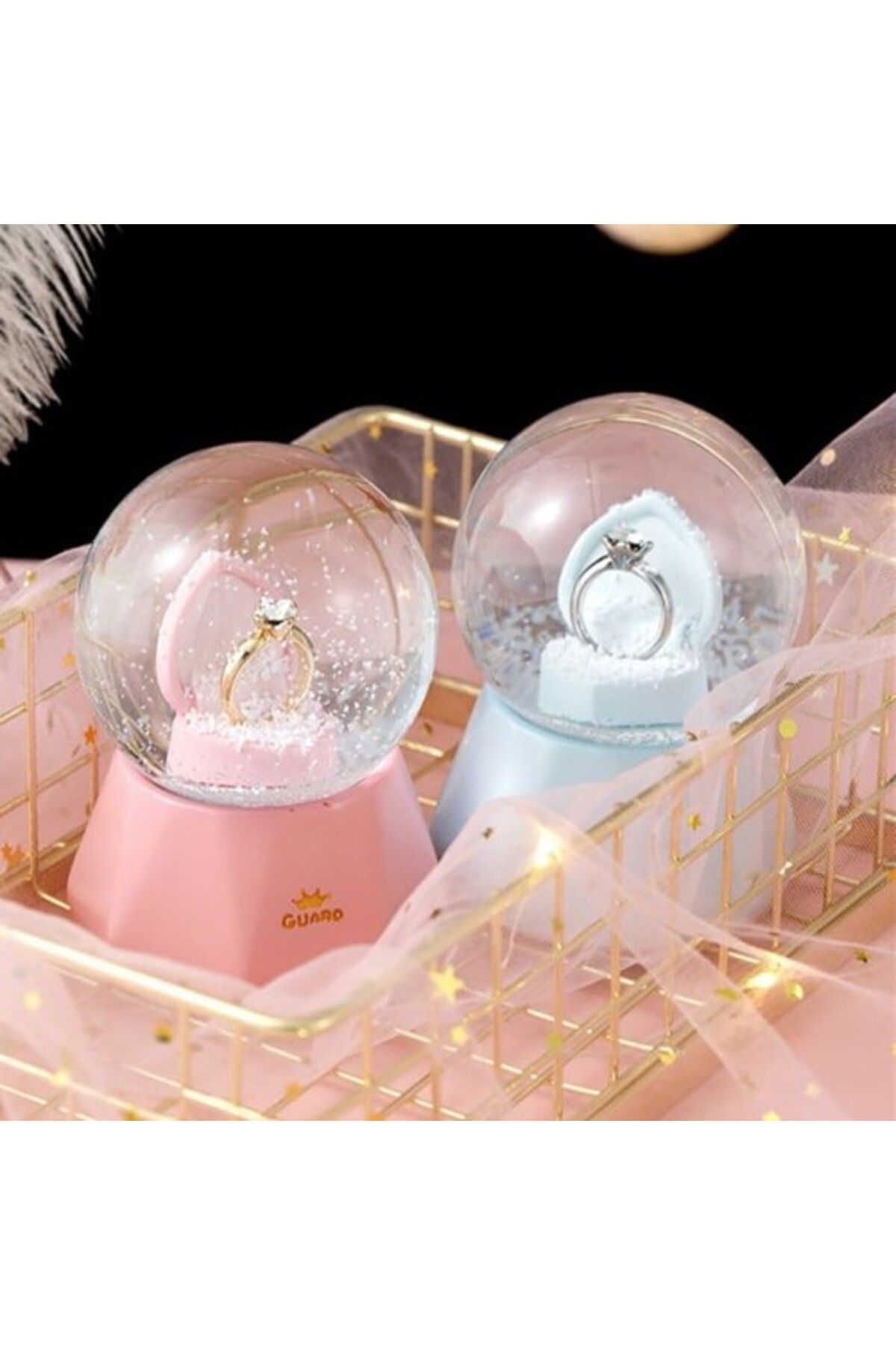 SAVA HOME COLLECTİON Tektaş Yüzük Temalı Işıklı Küçük Boy Kar Küresi