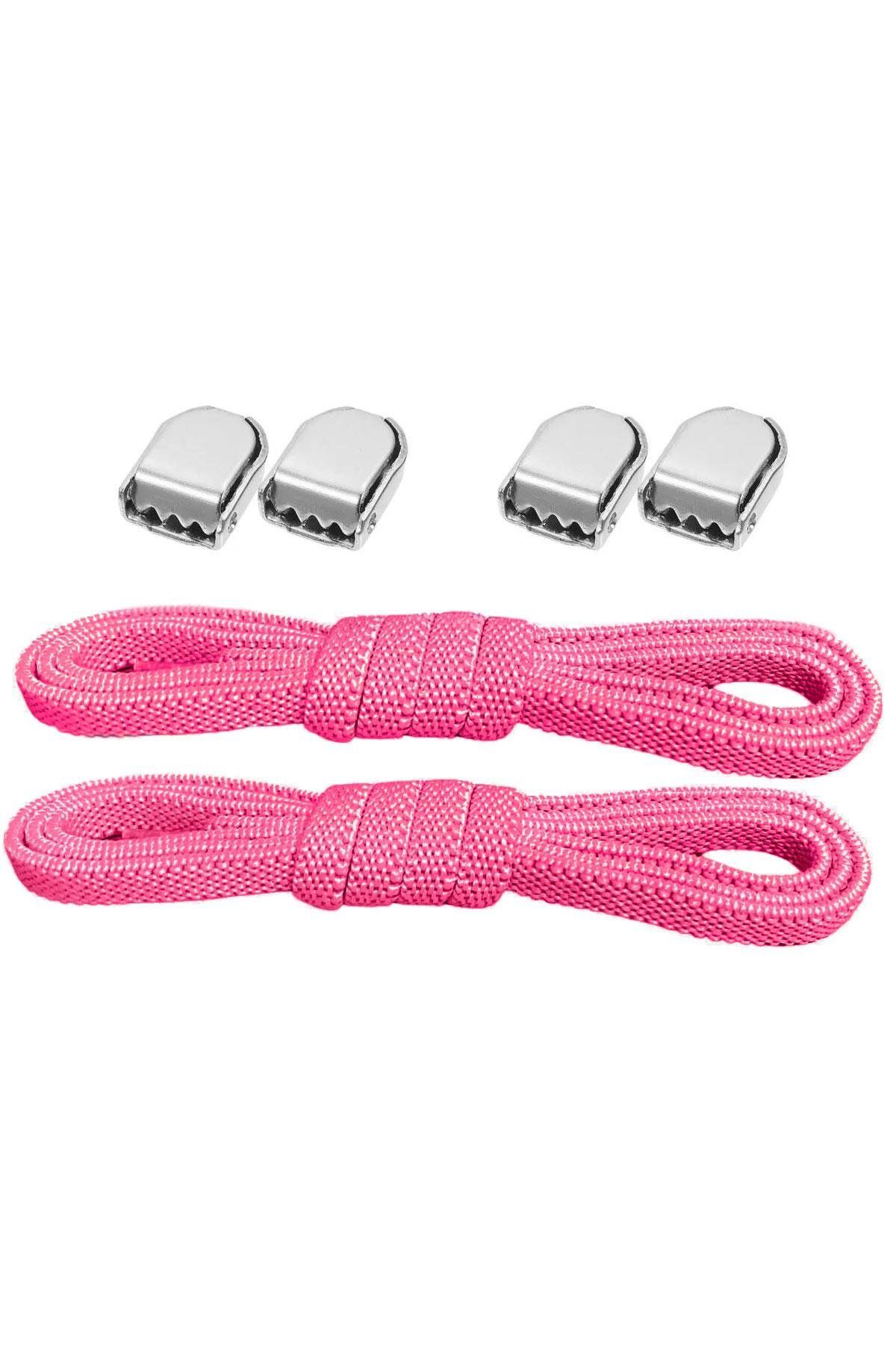 hapshoe Akıllı Kilitli Ayarlanabilir 1 Çift Fuşya Pembe 6 MM Lastik Pratik Bağcık