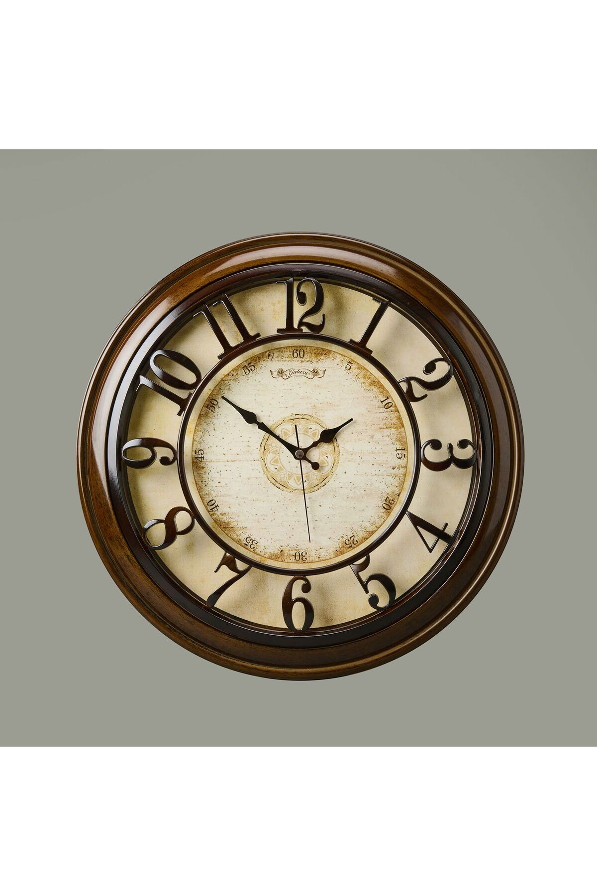 Galaxy 1965-V Kabartma Rakam Duvar Saati - Kahverengi - 44,5 cm