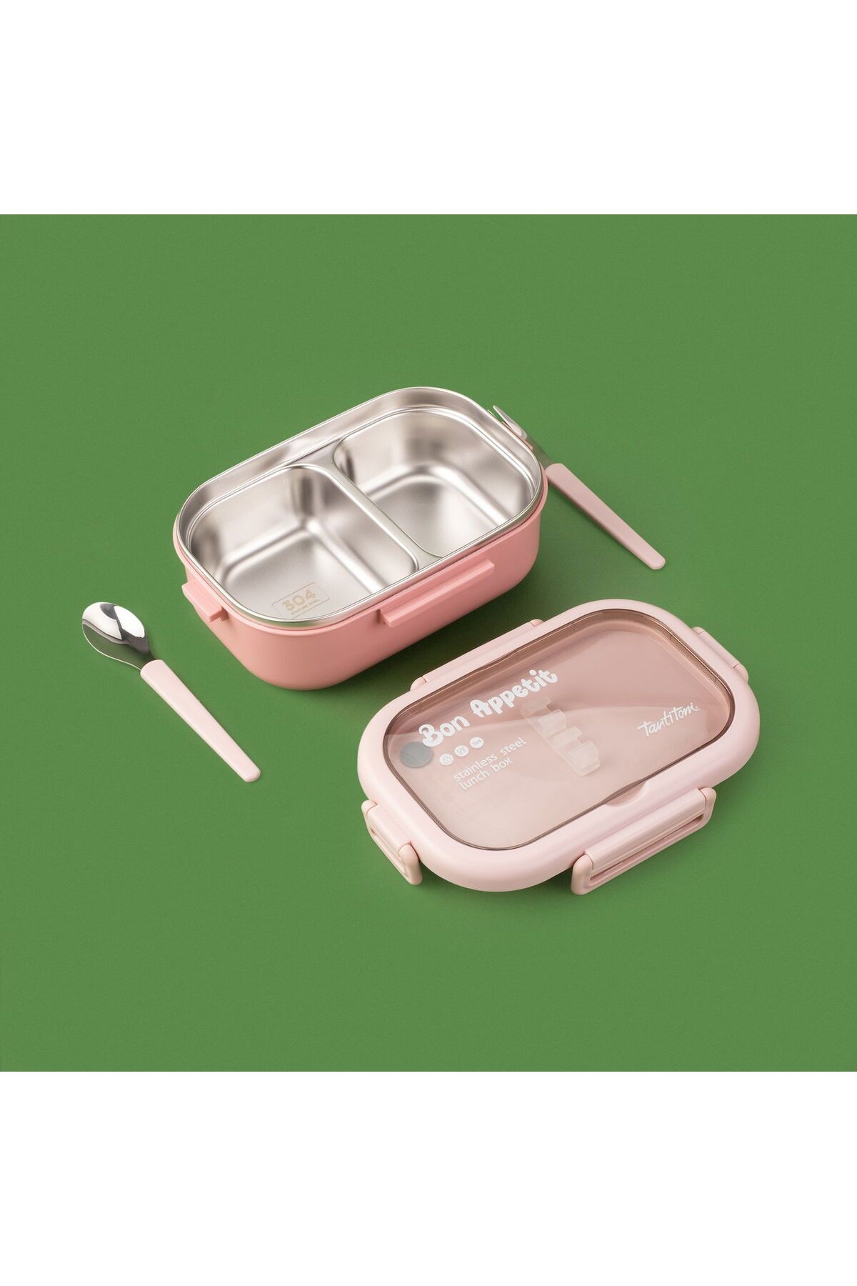 ASPARTAM Dikdörtgen Çatal ve Kaşıklı Yemek Taşıma Kabı - Pembe - 850 ml