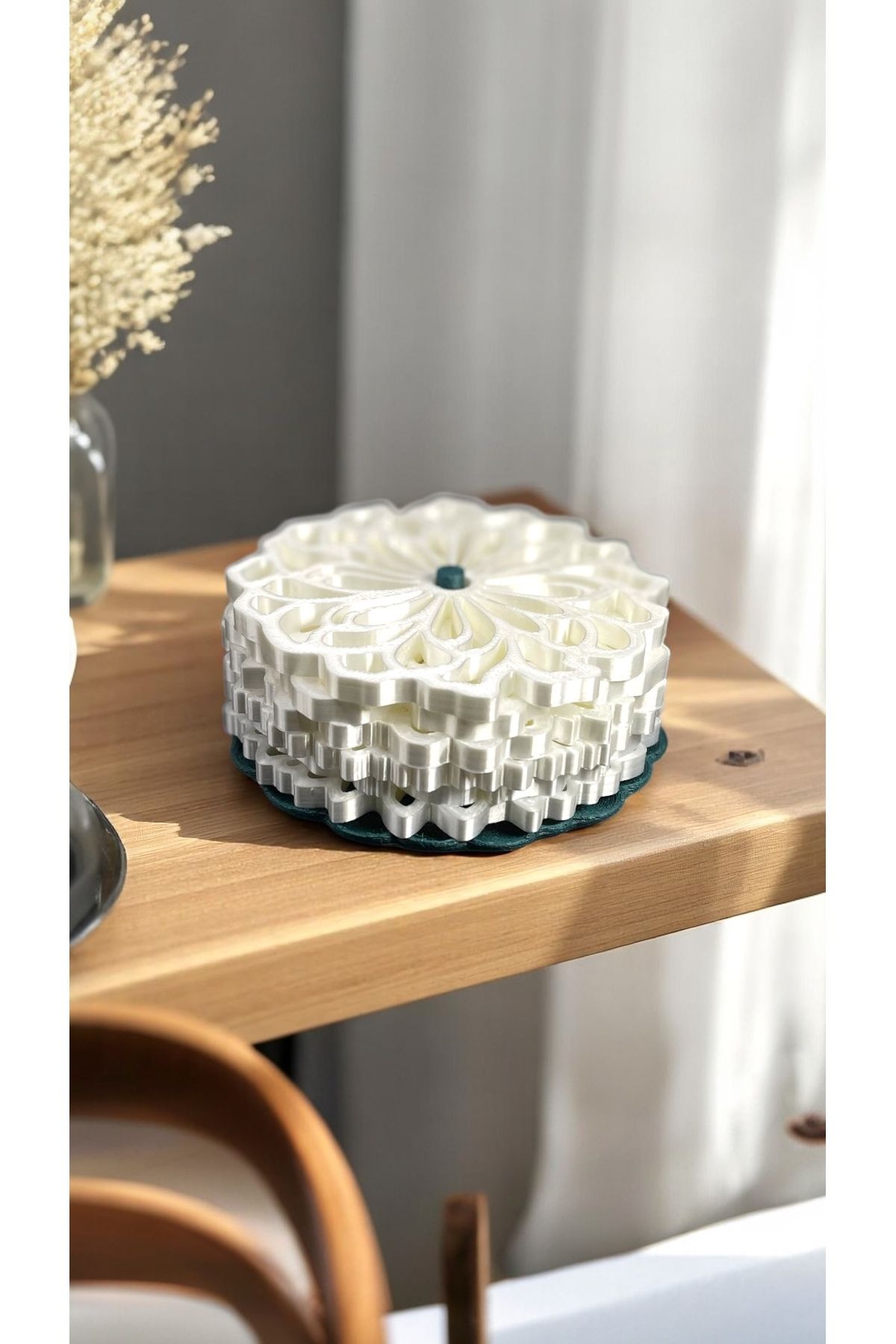 BKShape Flora Bloom 6’lı Beyaz Çiçekli Bardak Altlığı Seti