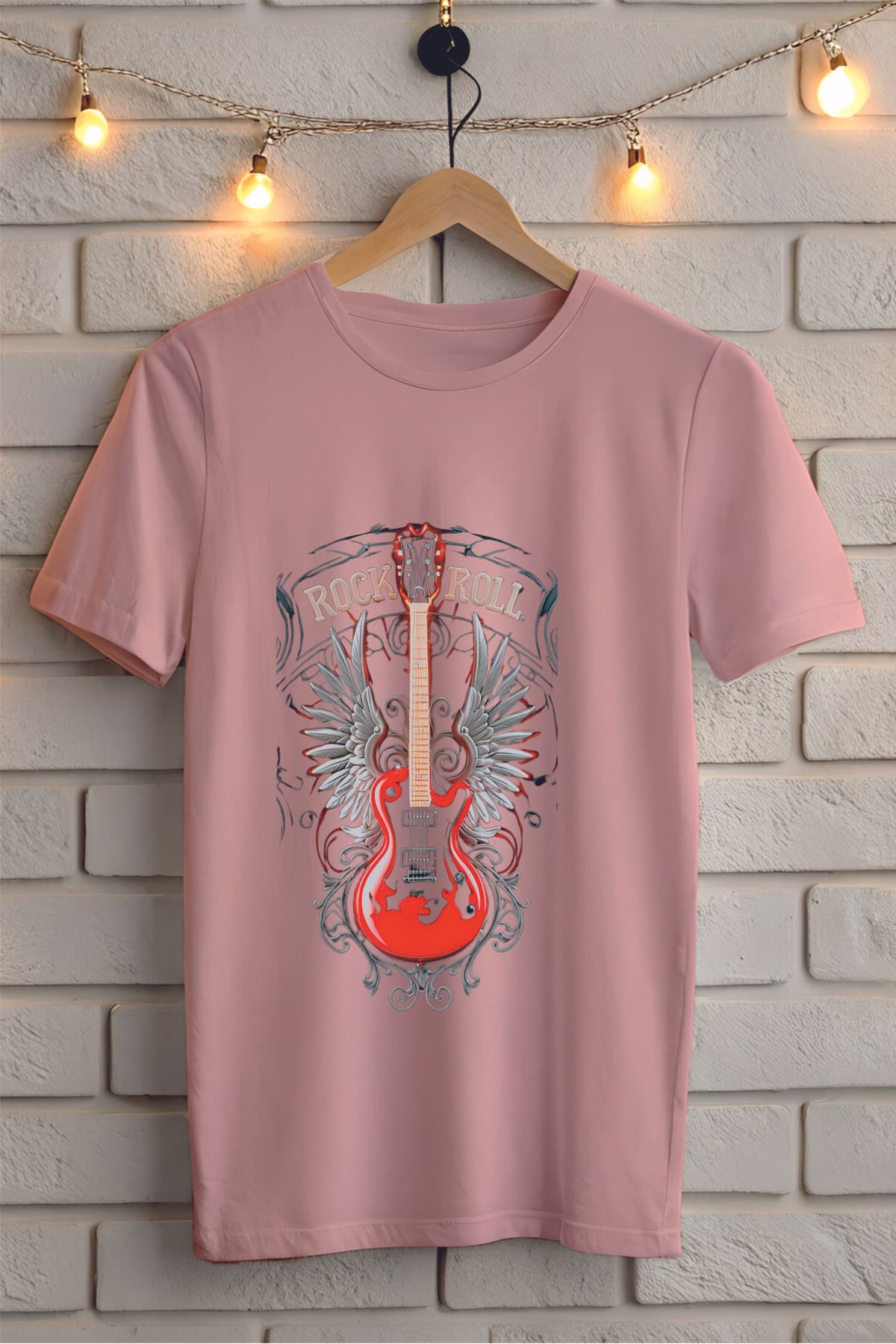ModaSphere Gitar Baskılı Bisiklet Yaka Unisex Tişört