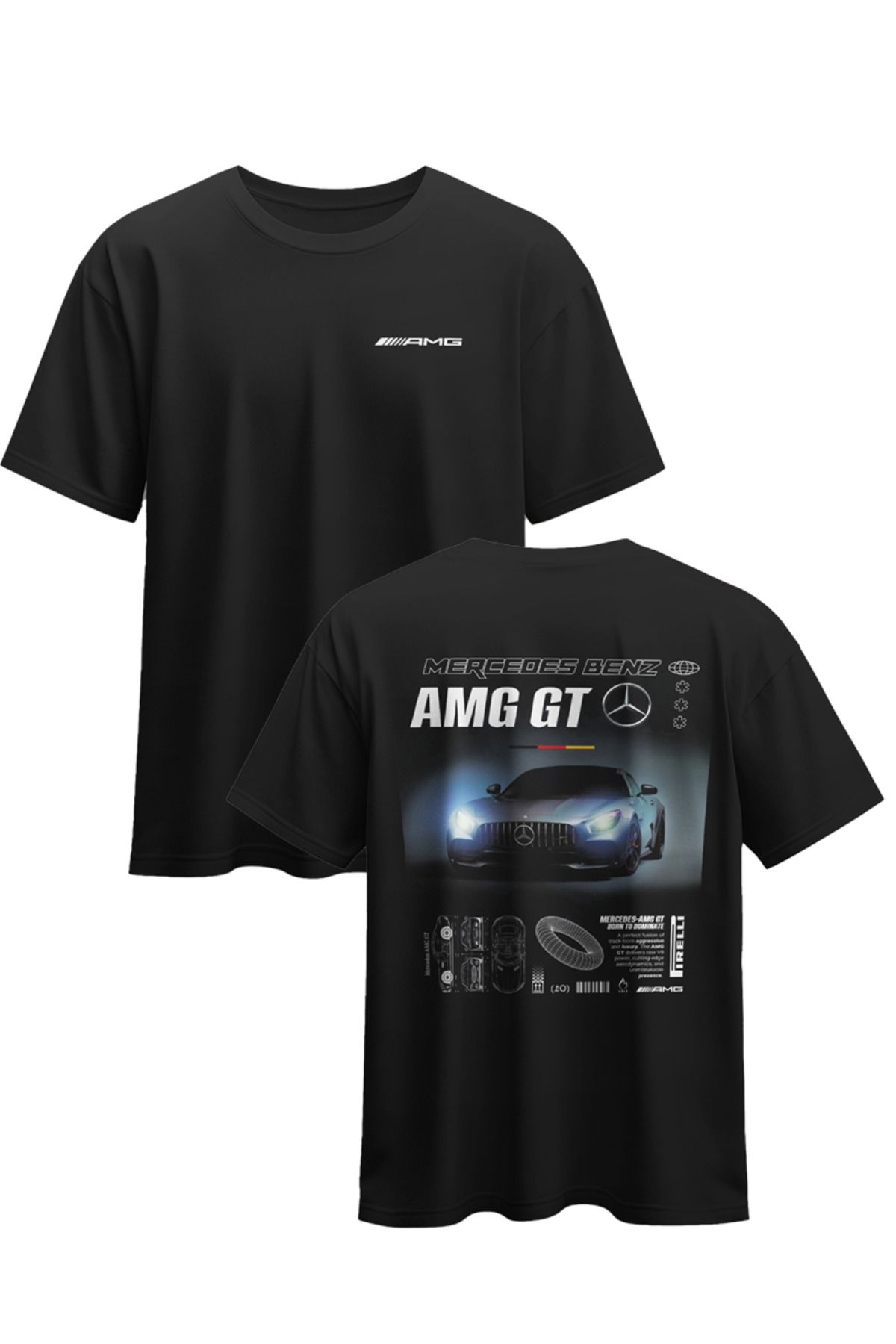 CEVİNDİ Unisex Tşört Mercedes Benz AMG GT Özel Tasarım Baskılı Pamuklu Compact Penye T-shirt (OVERSİZE)