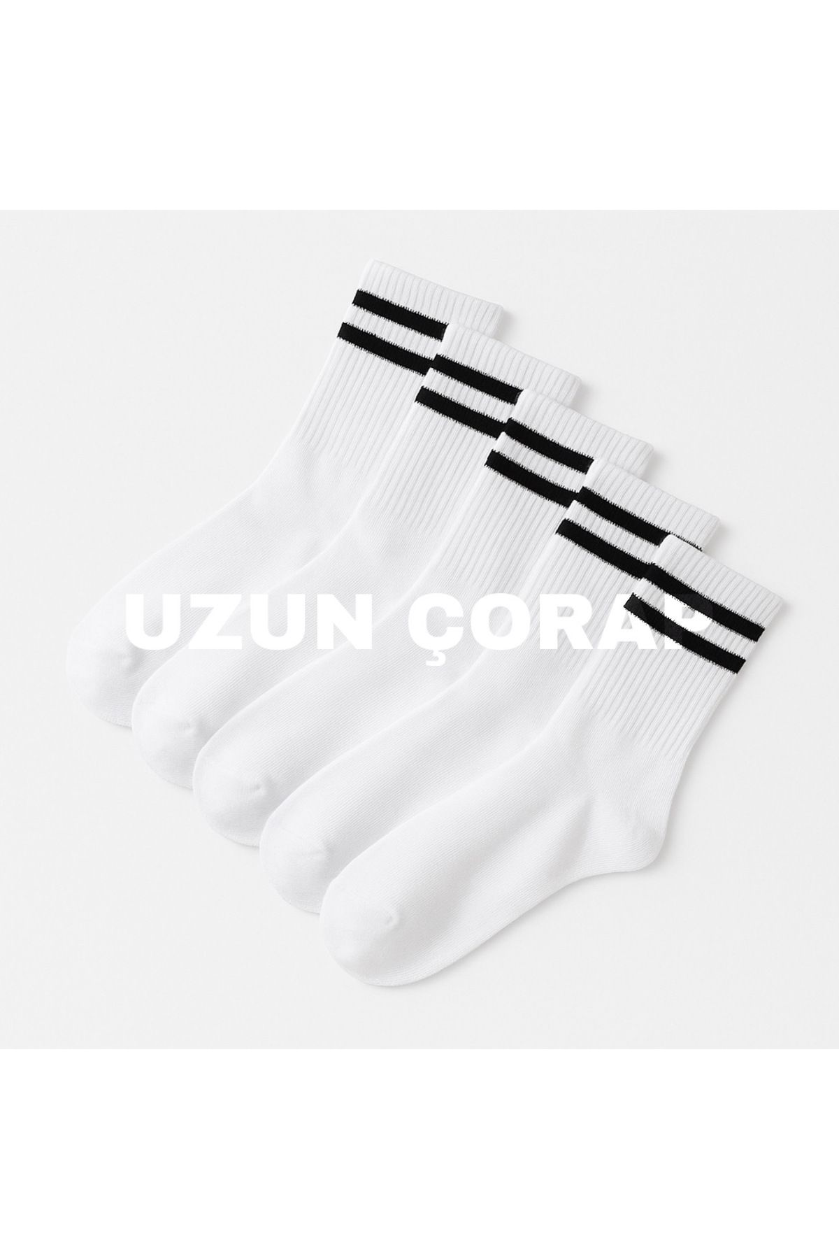 UZN SOCKS Unisex Beyaz Siyah Çizgili Kolej Stil Spor Çorap – 6’li Paket