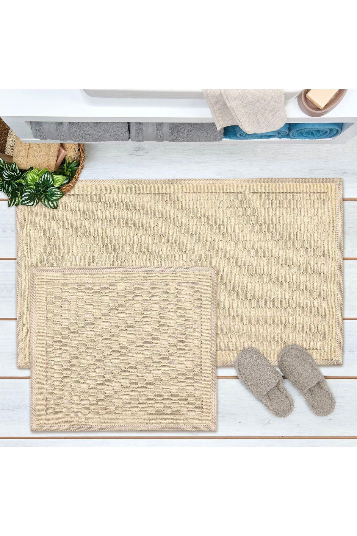 MATMEL Melinda Natürel 2'li Banyo Paspası - Bej - 60x100 cm + 50x60 cm