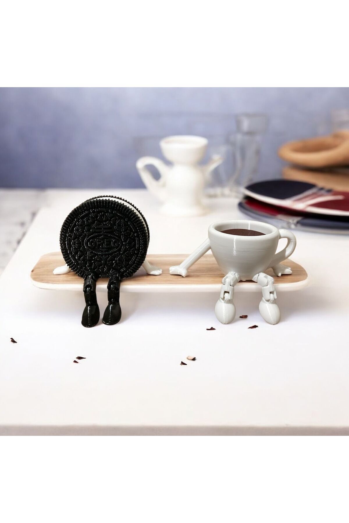 Ceresshop Sevimli Oreo Kurabiye ve Kahve Kupası Figür Seti – Eğlenceli Dekor