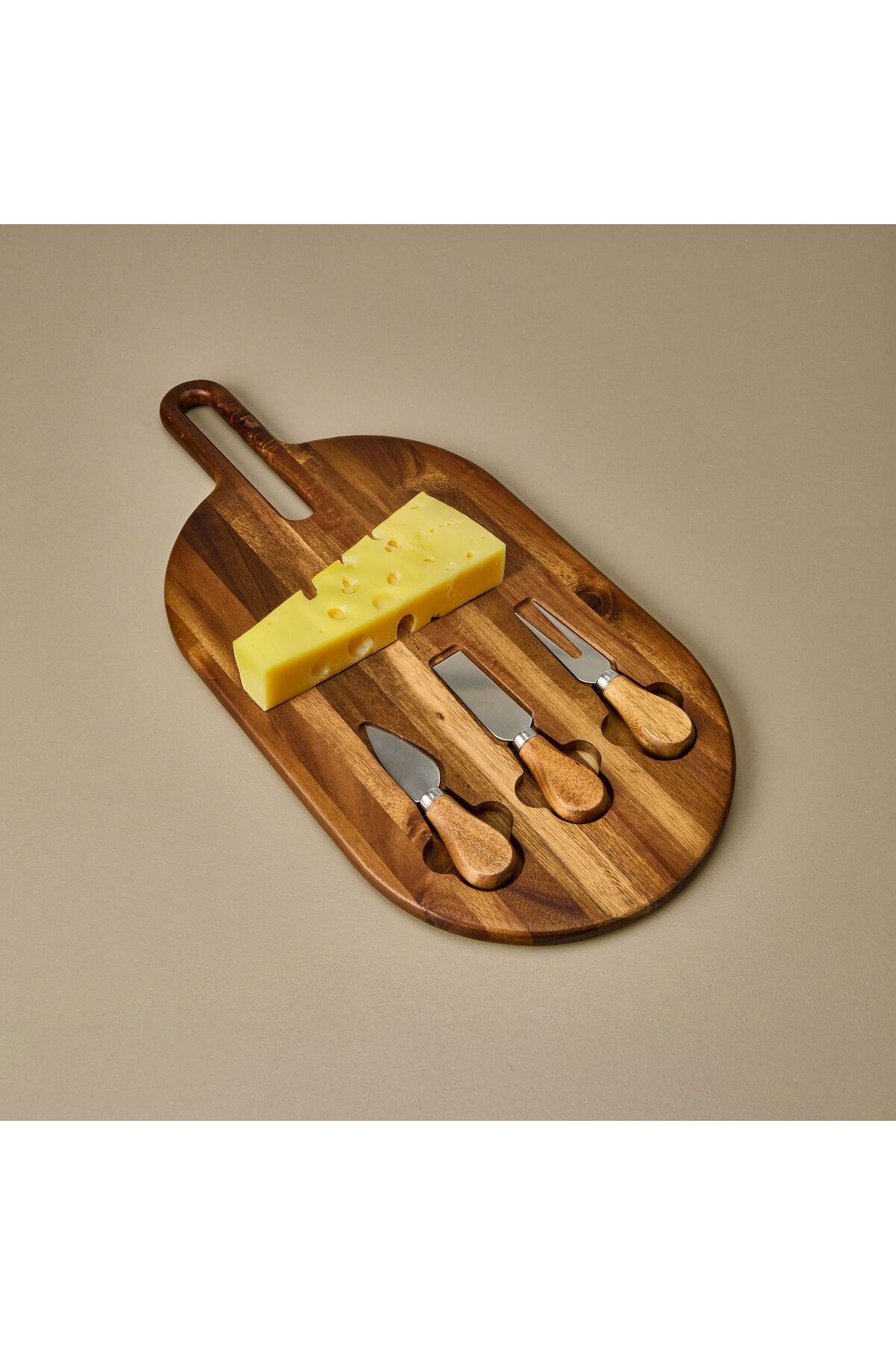 ASPARTAM Akasya Bıçaklı Oval Peynir Sunum Tahtası - Kahverengi - 48x22 cm