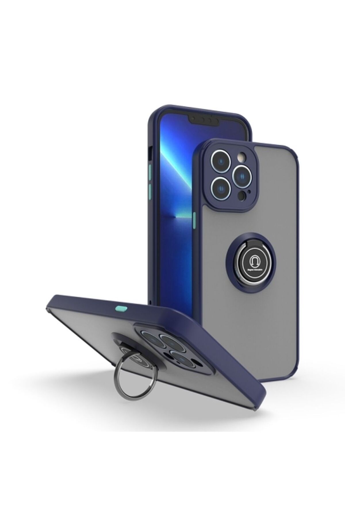 Rivor Apple iPhone 14 Pro Kılıf Kamera Korumalı Standlı Buzlu Kenarları Renkli Yüzüklü Silikon Kapak