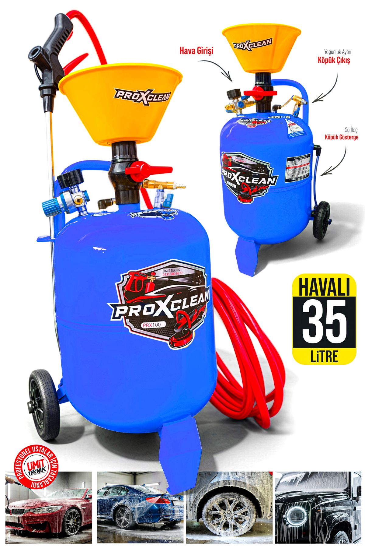PROXCLEAN Havalı Detailing 35 Litre Köpük Tankı Köpük Püskürtme 7 Metre Hortum Metal Tabancalı Takım