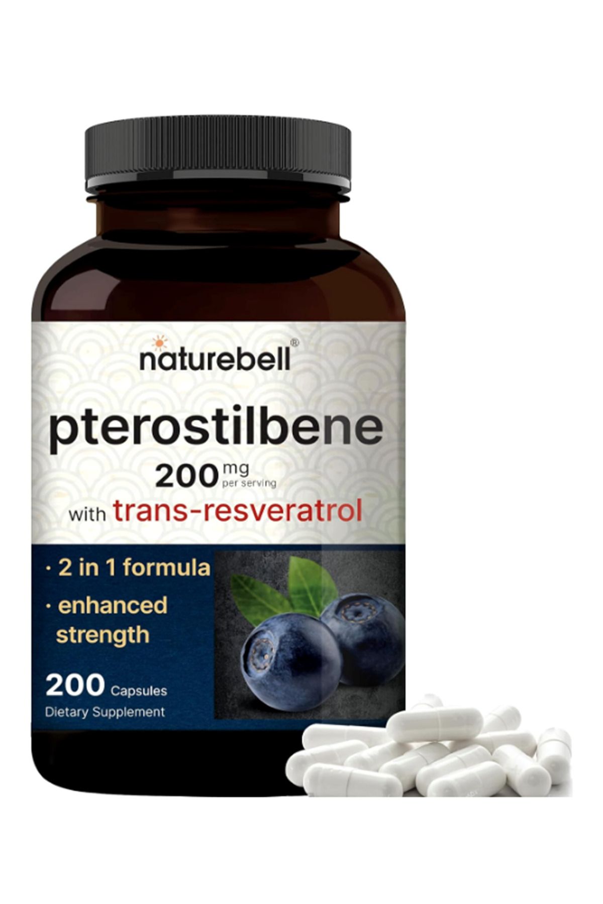 Naturebell Pterostilbene with 98% Trans-Resveratrol, 200mg Per Serving, 200 Capsules.Abd Menşei