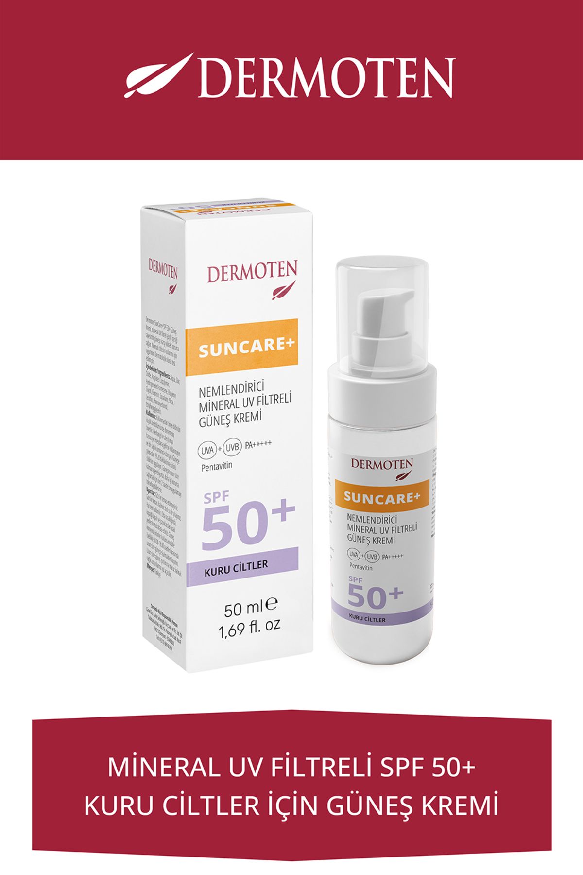 کرم ضد آفتاب صورت SUNCARE SPF 50 برای پوست خشک Dermoten