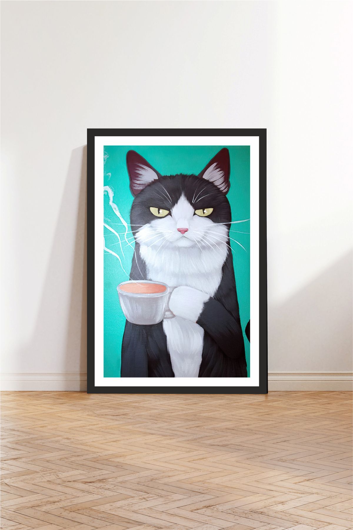 Pi Dekorasyon Kedi tasarımlı Çerçeve Görünümlü Mdf Tablo