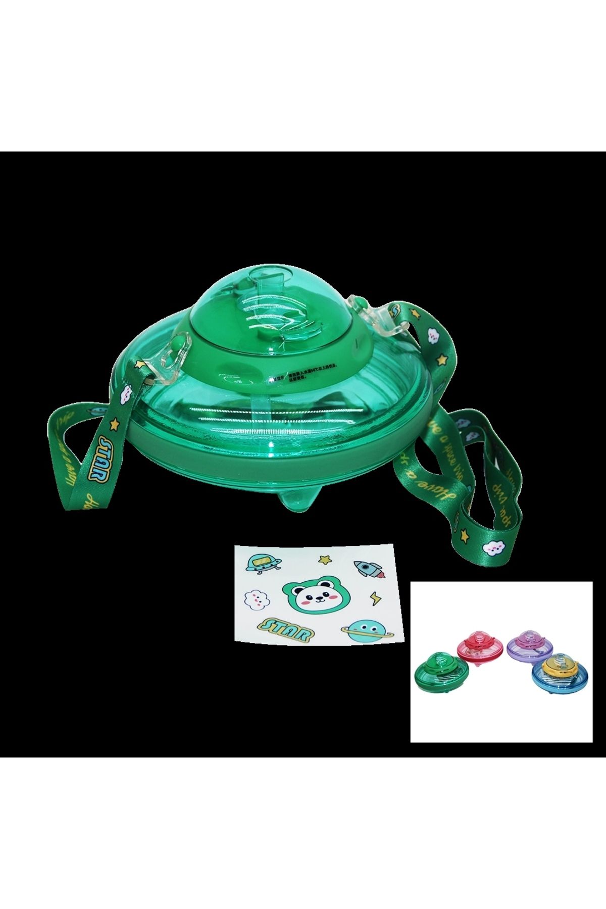 Beruflic Ufo Modeli Renkli Mika Kristal Suluk Matara Pipetli - Taşıma Askılı 550ml