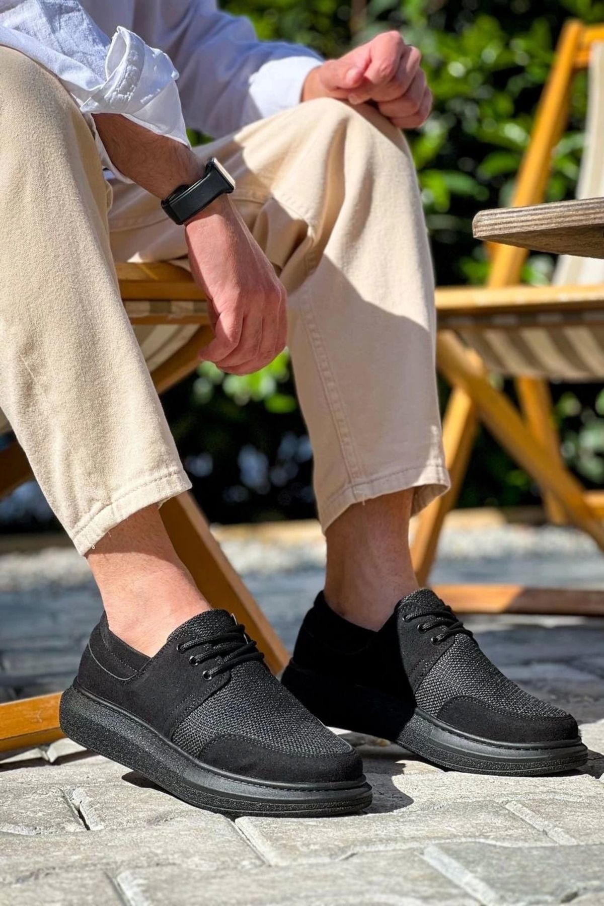 OurStyles KB-042 Kuback Bağcıklı Siyah Deri Tozu Siyah Taban Günlük Erkek Ayakkabı
