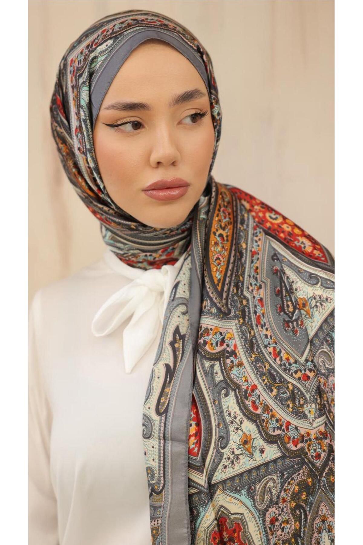 modayışığı Gri Desenli Etro Vual İpek Şal