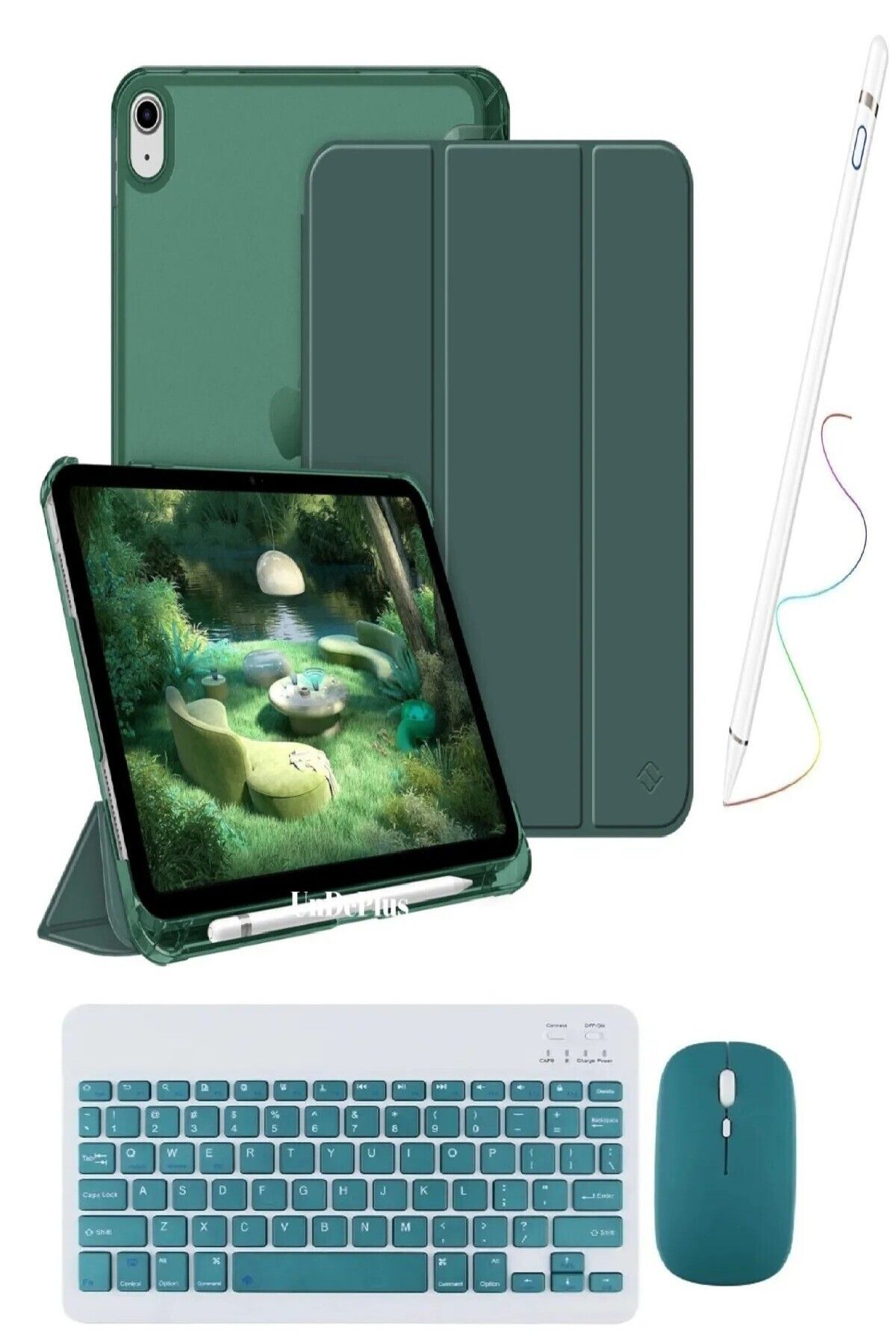 Covpor İpad Air 11inç M2/m3 Air 4/5.nesil 10.9 Uyumlu Flip Kılıf Yeşil + Bluetoothlu Klavye Mouse + Kalem
