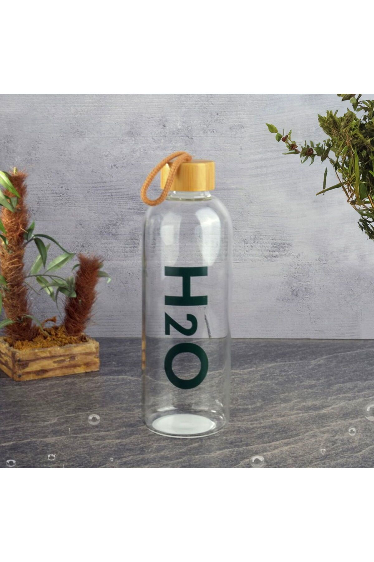 MATMEL Bambu Kapaklı H2O Cam Matara - Şeffaf / Açık Kahverengi - 1 lt