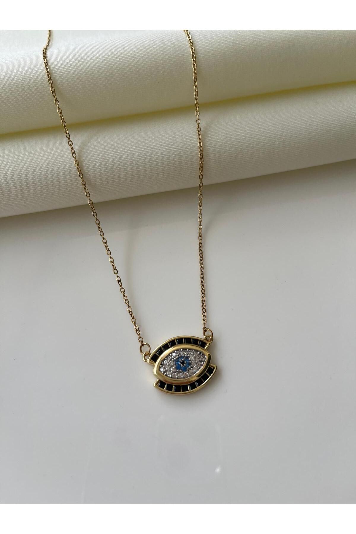 Nilsu Jewellery Accessory Çelik Zirkon Taşlı Nazar Boncuğu Göz Detaylı Kadın Kolye
