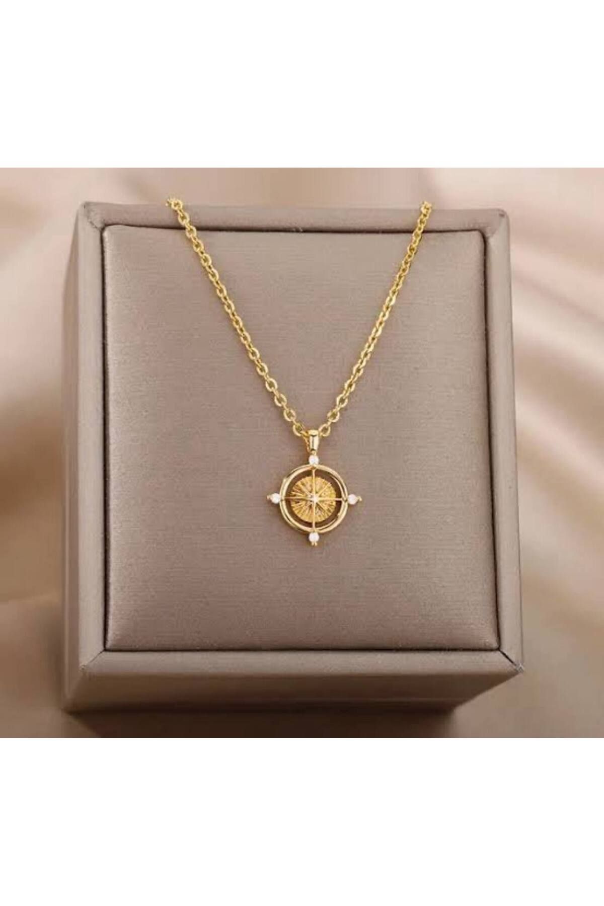 HND collection Gold Renk Pusula Motifli Kadın Kolye