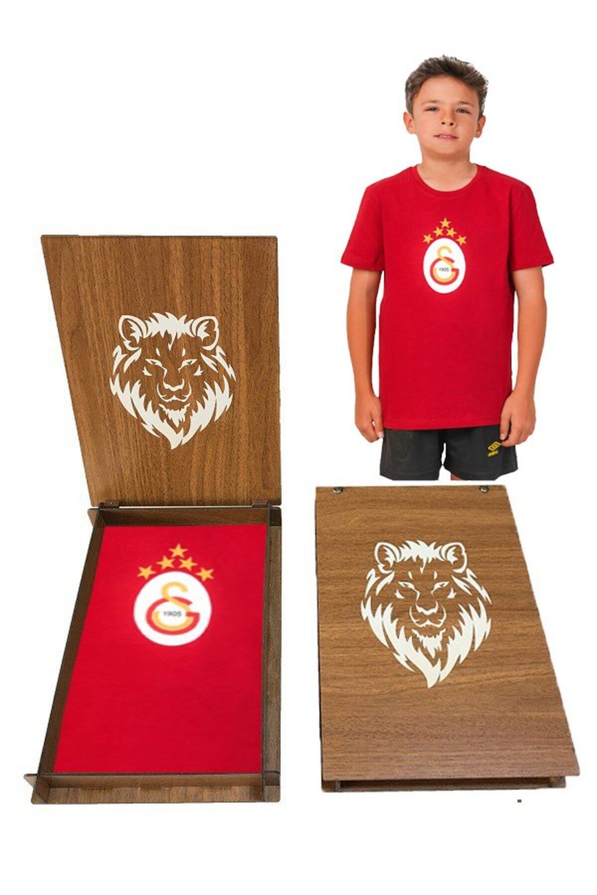 Galatasaray Orijinal 5 Yıldız Kırmızı Çocuk Forma T-Shirt Aslan Ahşap Kutu Hediyeli