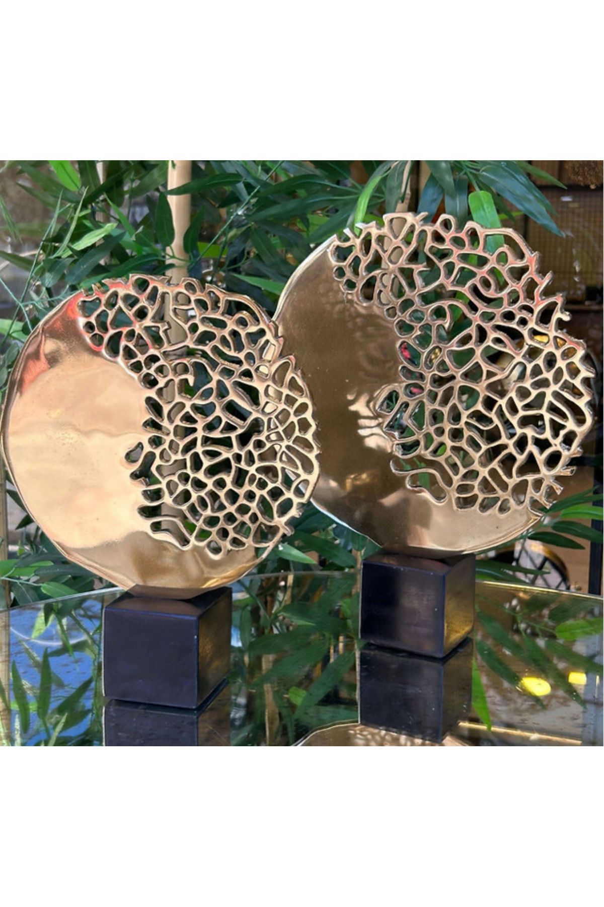 tuan design 2 Lİ DELİKLİ DÖKÜM OBJE GOLD 37*32 CM
