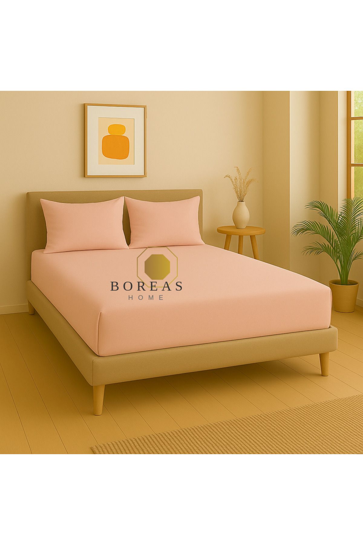 Boreas Home Natural Ranforce Çift Kişilik Lastikli Çarşaf Ve Yastık Kılıfı Seti